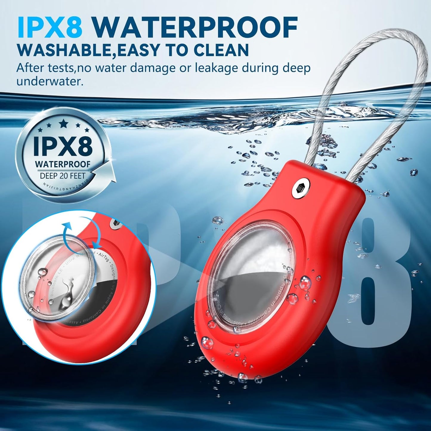 Waterproof Airtag Holder,Airtag Case with Secure Lock,Airtags Keychain for Apple Airtag,Anti-Lost Protective Cover Air tag Accessories for GPS Item Finder Tracker Luggage,Bag,Key,Pet,Cat Dog,-Red