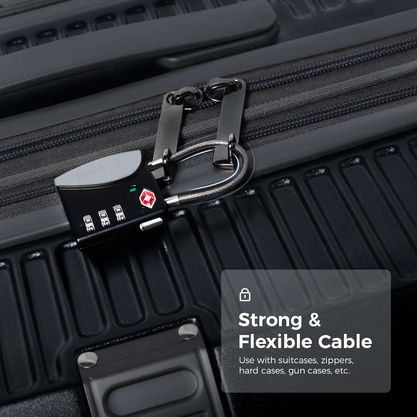 pack all TSA Approved Cable Luggage Locks, 3 Digit Combination Padlocks, Travel Lock for Suitcases & Bag, Alloy Body, Travel Accessories (1 Pack)（Grey）