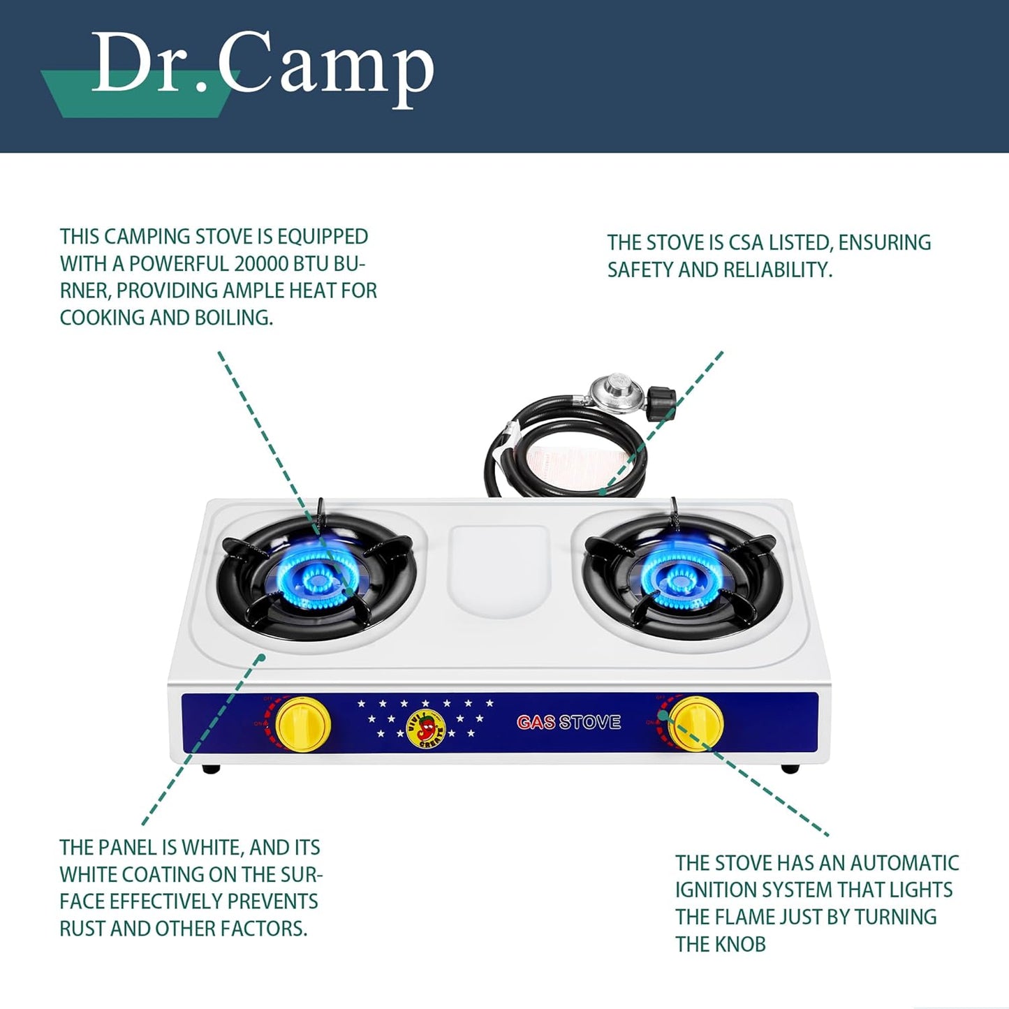 2 Burner Camping Stove with white color