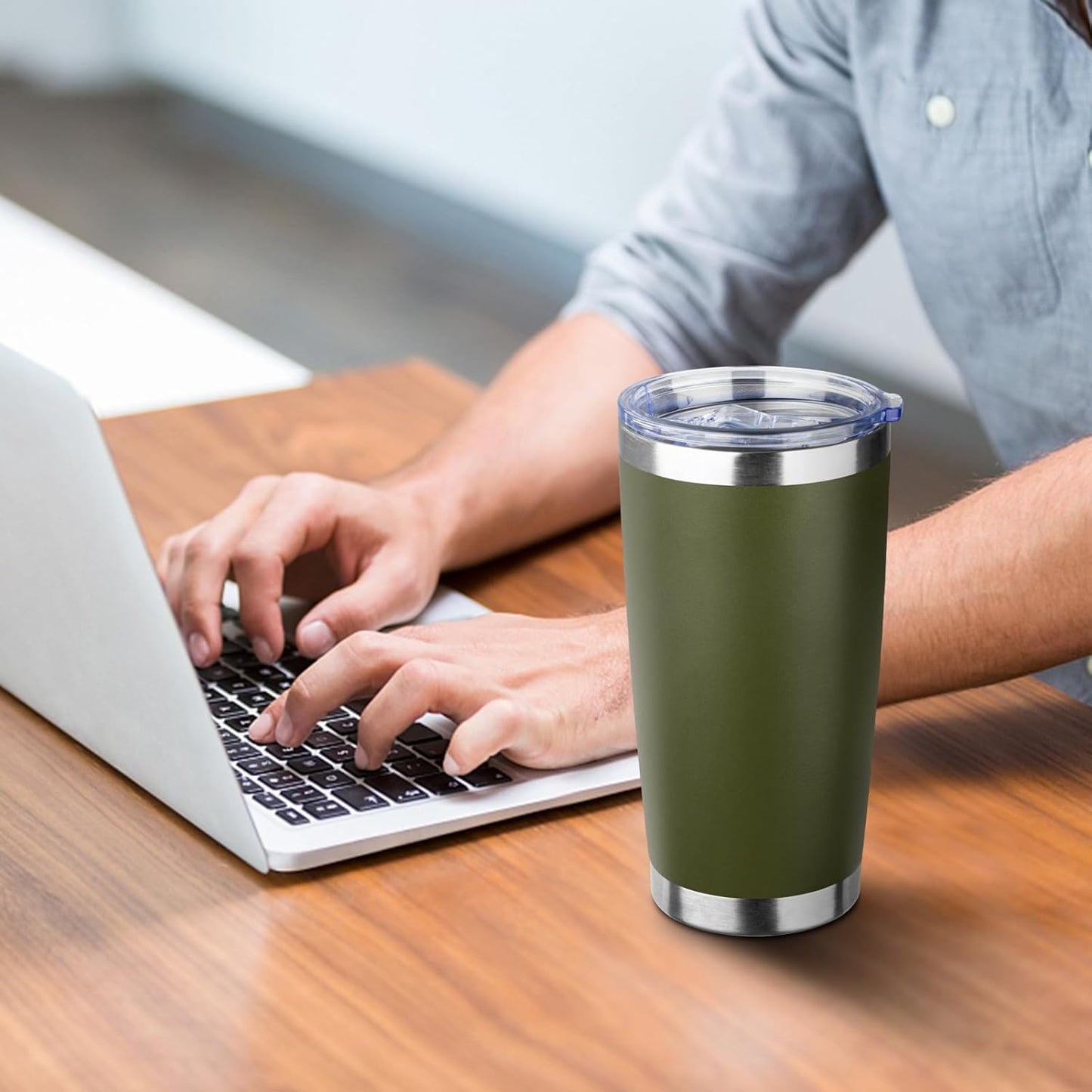 20oz Tumbler with Straw and Brush, Stainless Steel Vacuum Insulated tumbler, Double Wall Insulated Coffee Tumbler for Outdoor, Home, Travel,Office (Army Green,1pcs)