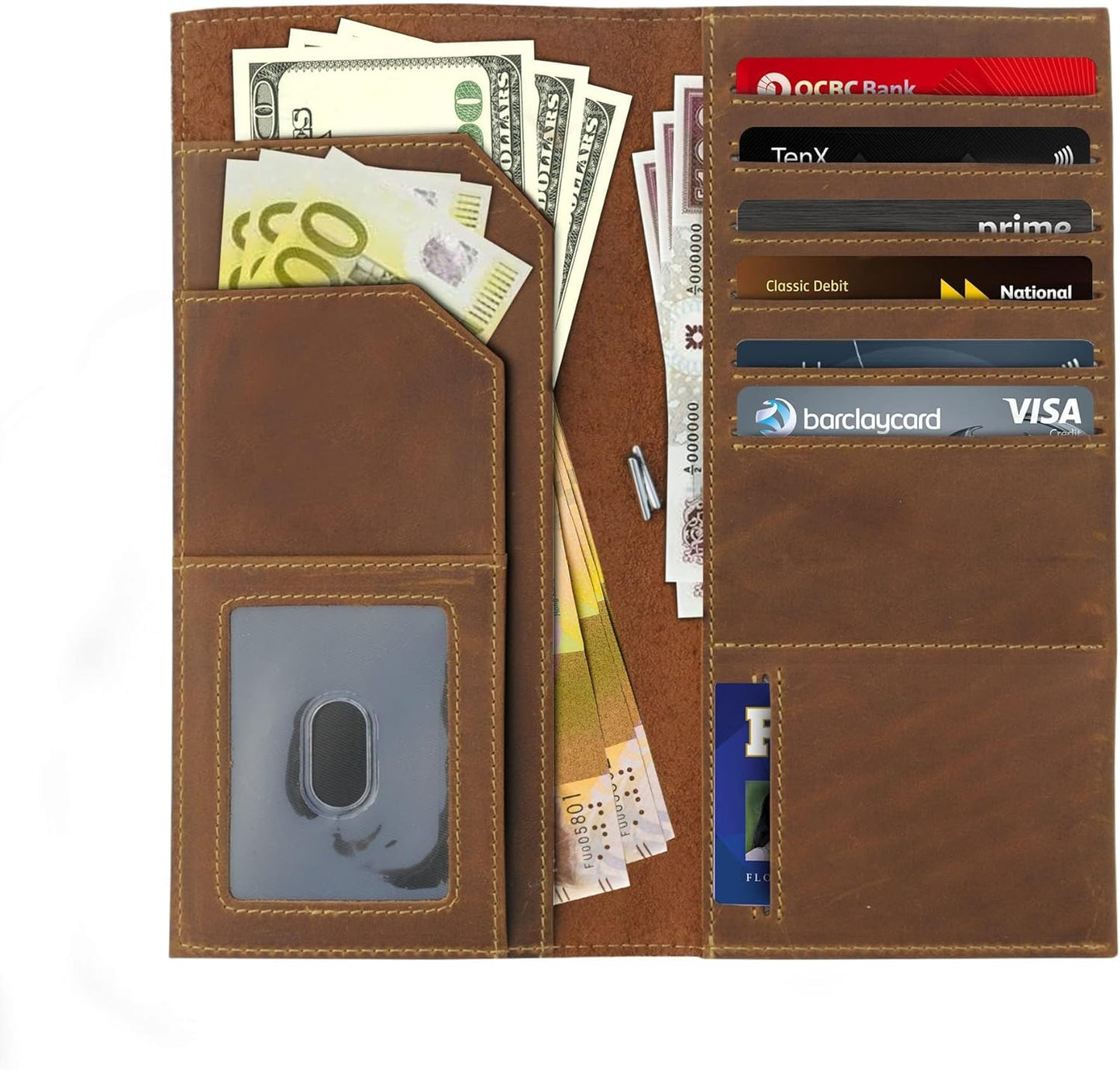 WANDERINGS Genuine Leather Passport Wallet - 4.25 x 9 - Large Leather Passport Holder for Travel - Folding Leather Travel Wallet Case with RFID Blocking, Travel Organizer for Men and Women