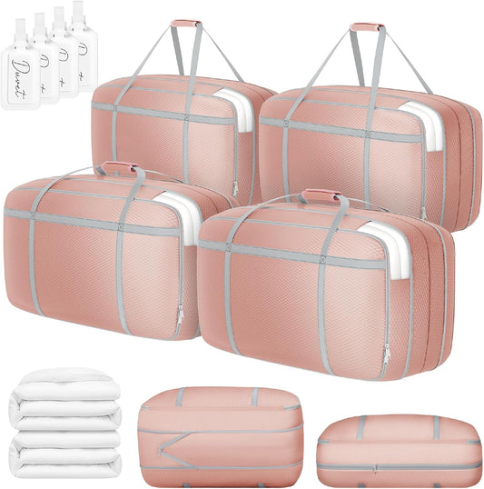 DIMJ Large Comforter Storage Bag with Handls, 100L Washable Blanket Storage, Compression Packing Totes Moving Bags With Zipper, Space Saving Containers For Pillow, Clothes, Bedding, 4 PCS