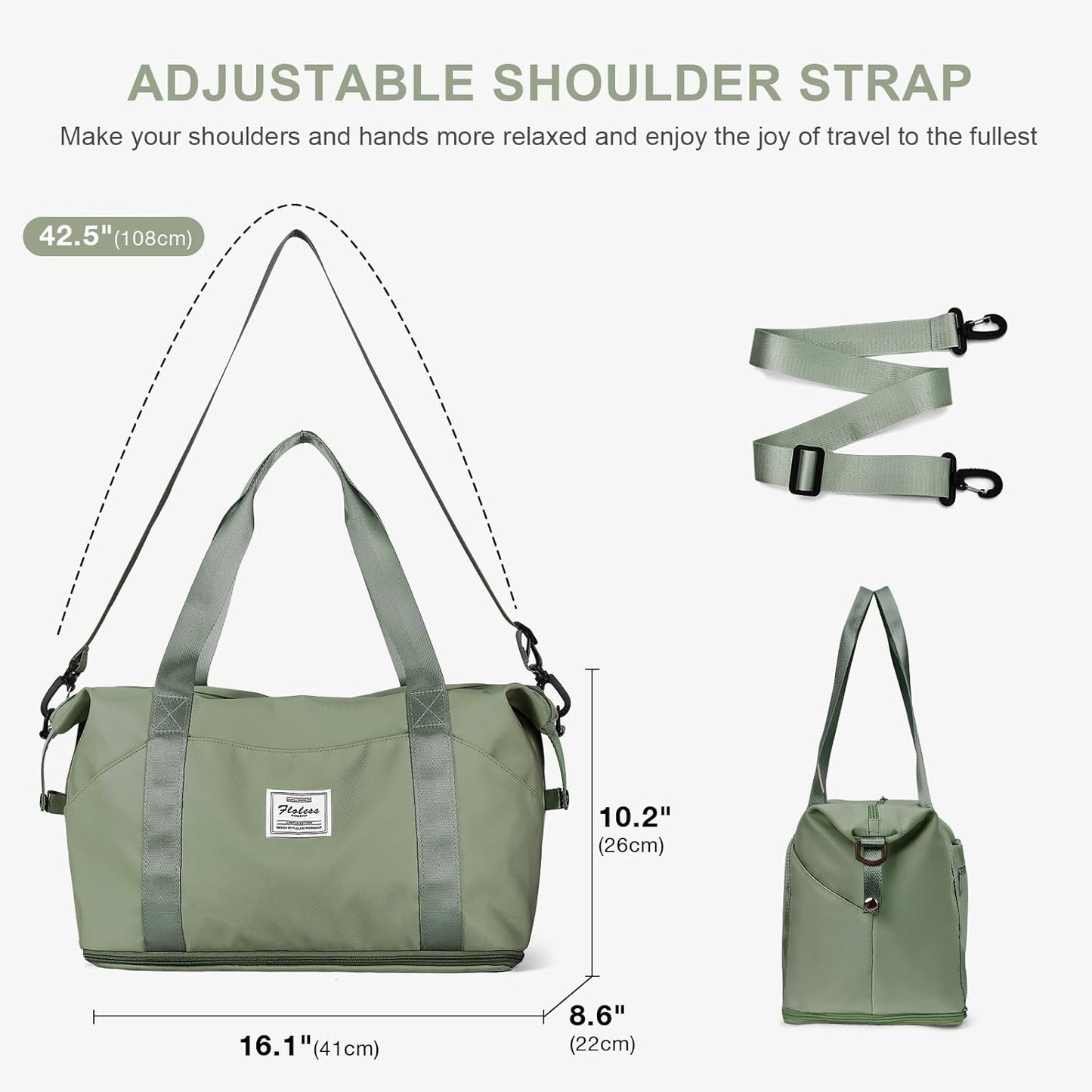 Travel Duffel Bag, Sports Tote Gym Bag, Shoulder Weekender Overnight Bag for Women