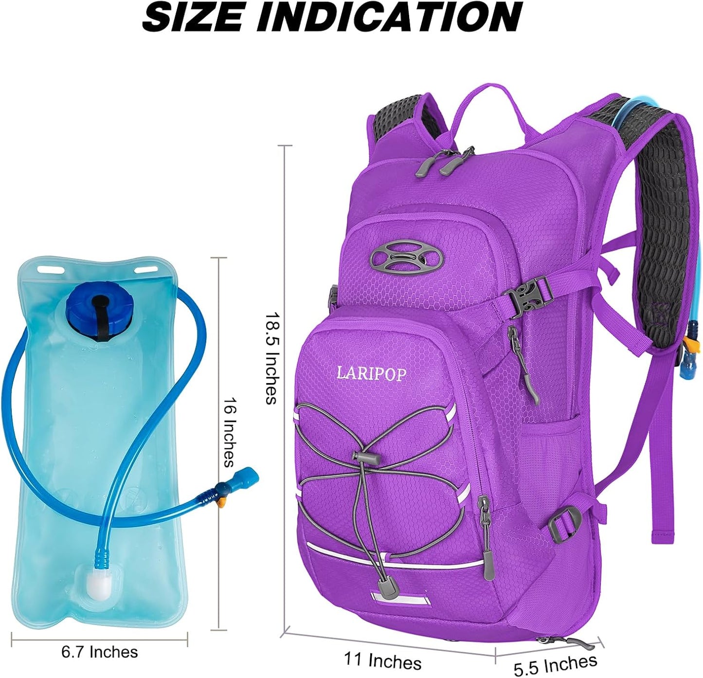 LARIPOP Hydration Backpack, 18L Hiking Backpack with 2L Water Bladder, Lightweight Water Pack for Cycling, Hiking, Biking