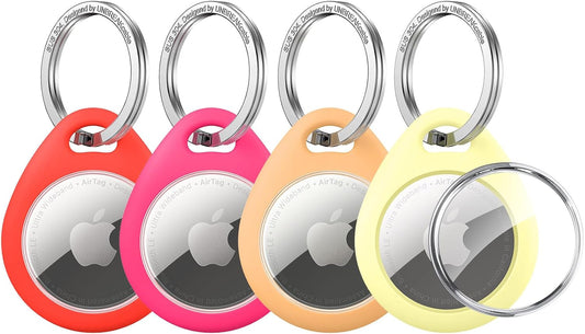 UNBREAKcable 4 Pack Holder for Apple AirTag [Fit Tightly Design] [Hold Air Tag Securely] [Easy to Install] Protective Case Waterproof TPU Shell with 304 Stainless Steel Key Ring Keychain, 4 Color