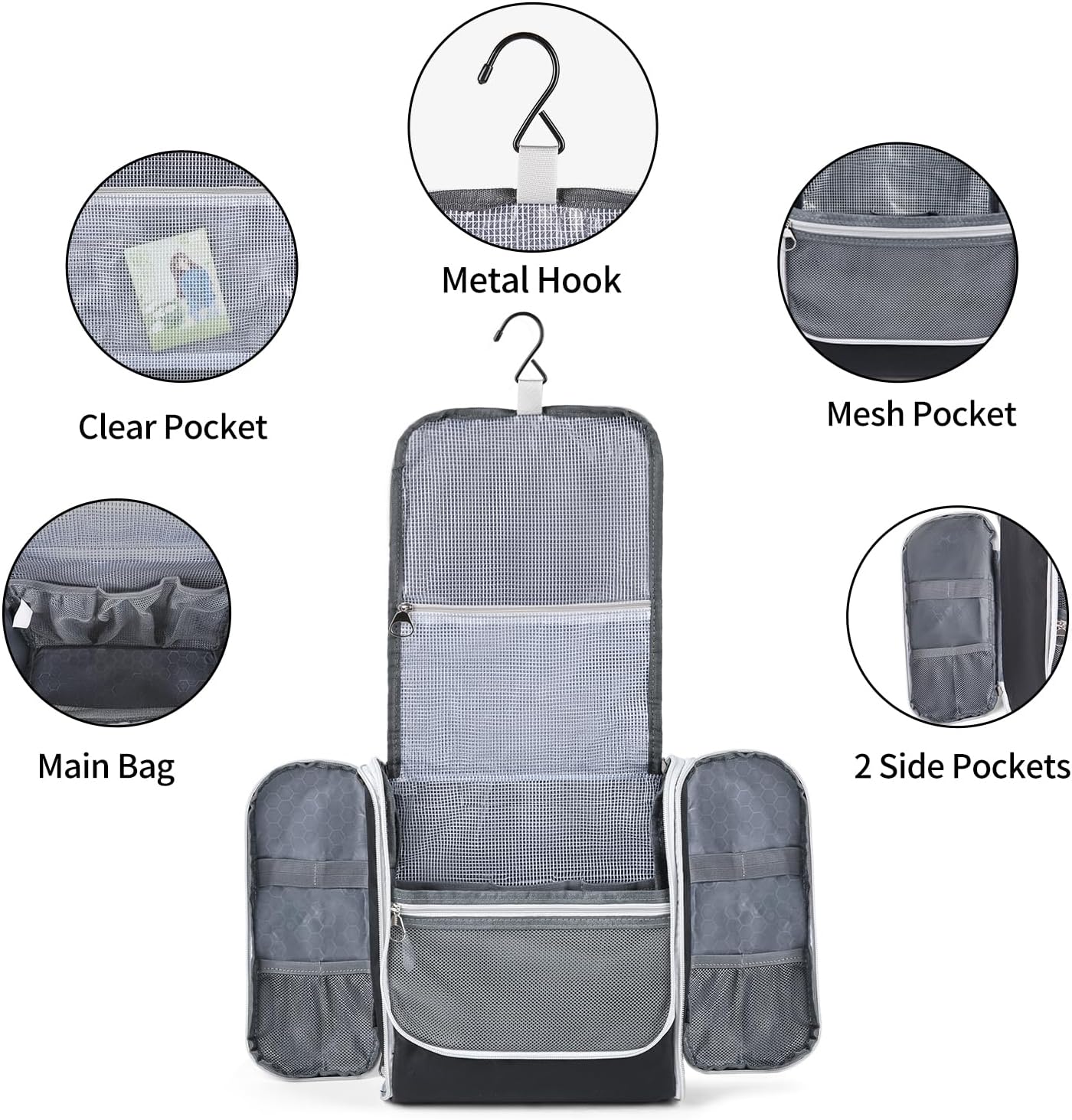 Della Gao Hanging Toiletry Bag for Men and Women, Large Capacity Cosmetics Makeup Bag Toiletries Organizer, Bathroom Bag, Water-Resistant Nylon, Black