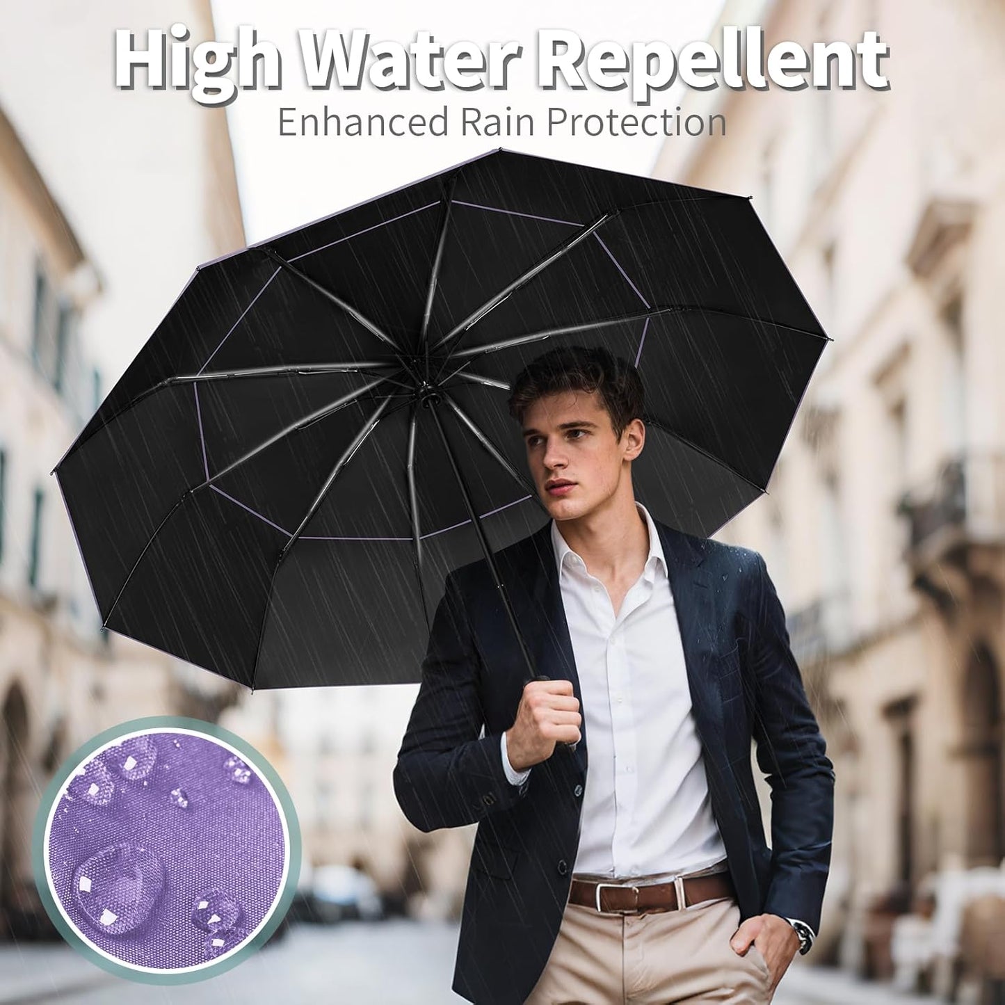 Seniny Windproof Travel Umbrella, Double Vented Canopy Large Umbrellas for Rain, Automatic Compact Umbrella for Car Backpack, Portable Pocket UV Umbrellas for Sun Protection Walking, Lightweight