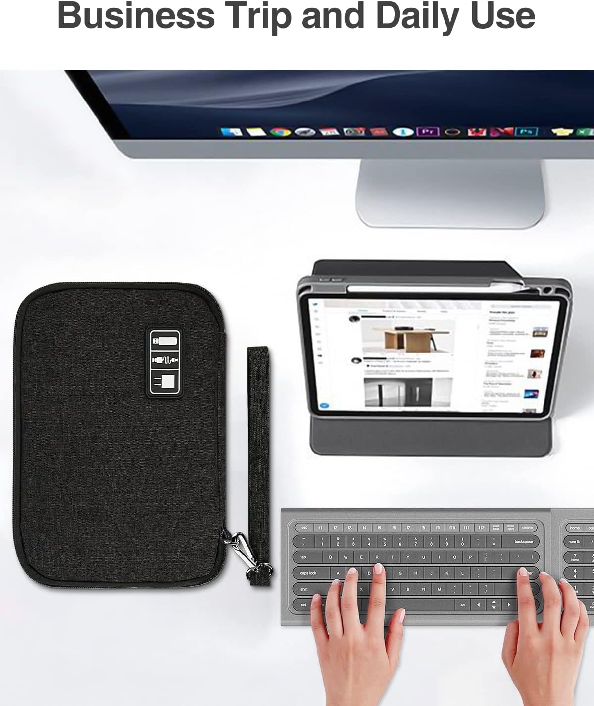 Luxtude Electronics Organizer, Portable Cable Organizer Bag for iPad 7.9'', Double Layer Travel Tech Bag&Cord Storage, Compact Cord Case&Charger Pouch,Electronics Carring Case for Phone/USB/SD