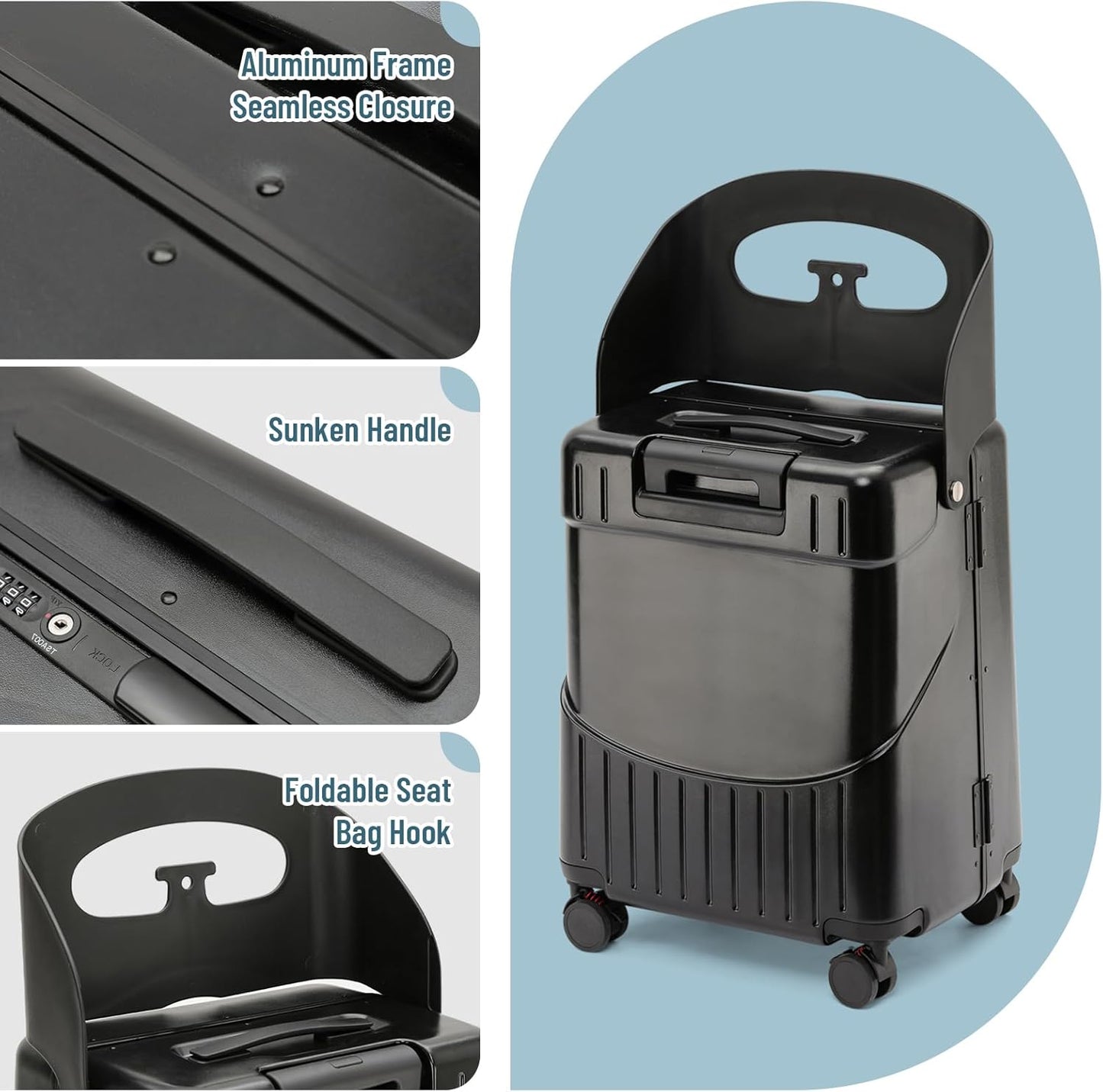 22 Inch Hardside Checked Luggage with Child Seat - 40L Spinner Suitcase W/TSA Lock, Aircraft-Grade ABS+PC Shell & Commercial Wheels for Family Travel