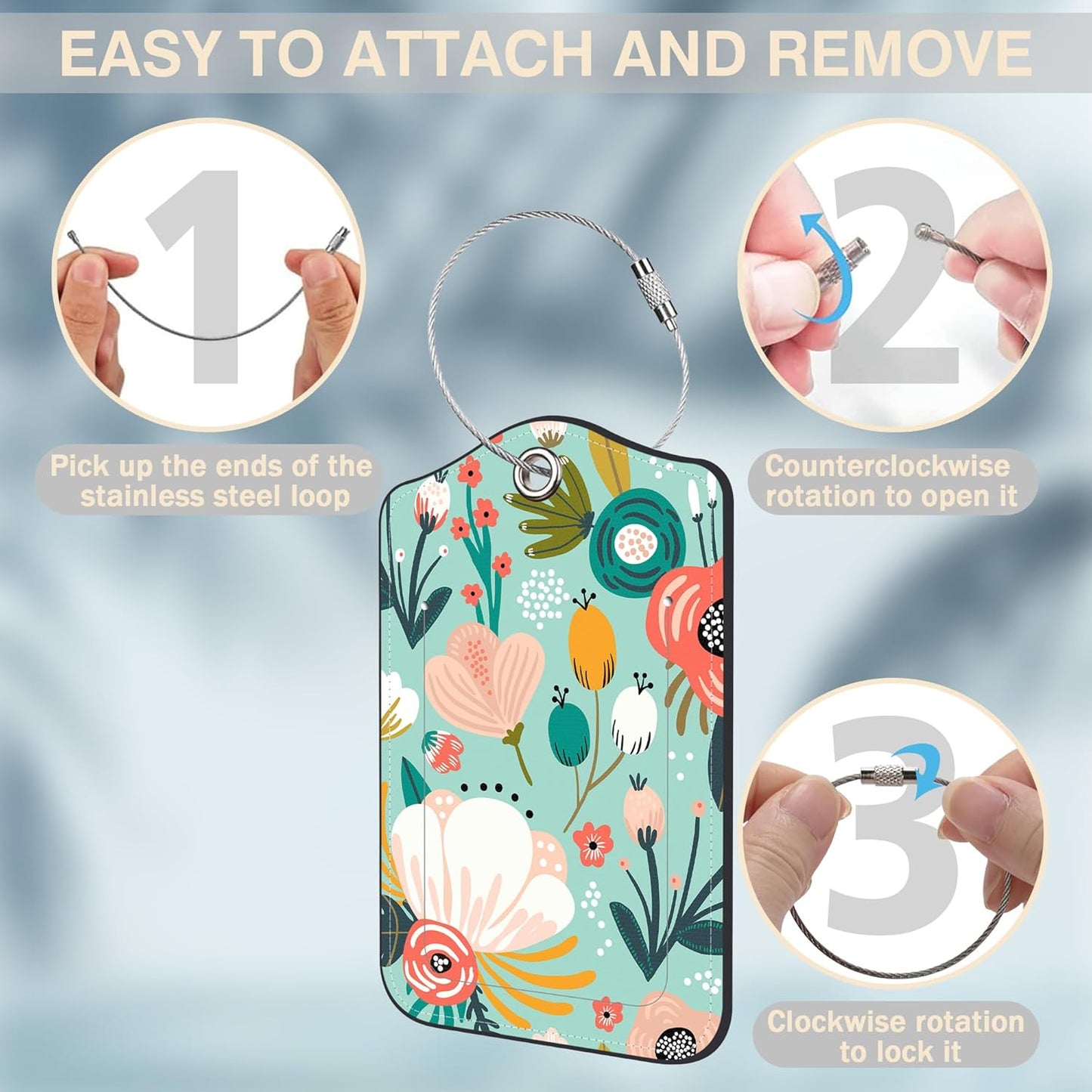 2 Pcs Spring Flowers and Berries Luggage Tags for Suitcases PU Leather Baggage Tags Name ID Label with Privacy Cover and Stainless Steel Loop for Men Women Travel Bag Suitcase