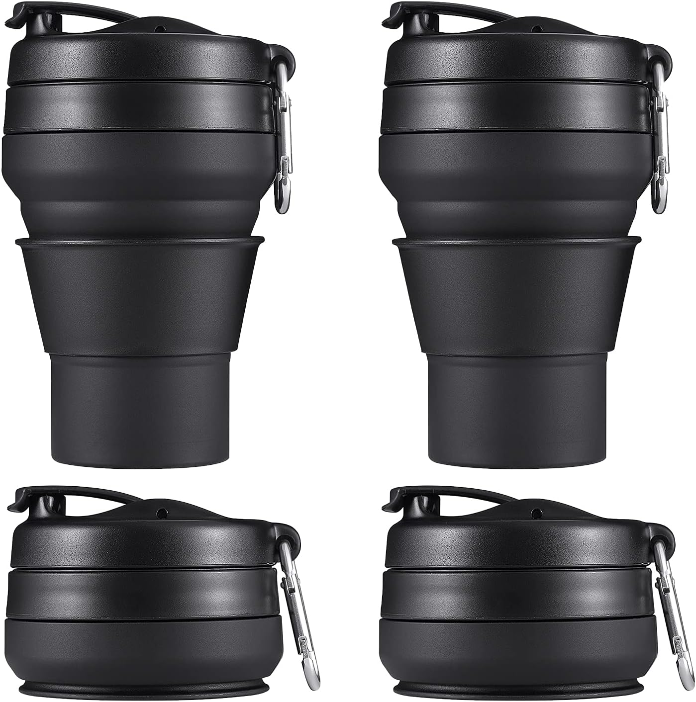 2PACK Collapsible Coffee Cup, 20 OZ 600ml Silicone Folding Camping Mug, Leak Proof BPA Free Portable Sport Bottle with Lids for hiking, Microwave & Dishwasher Safe (Black)