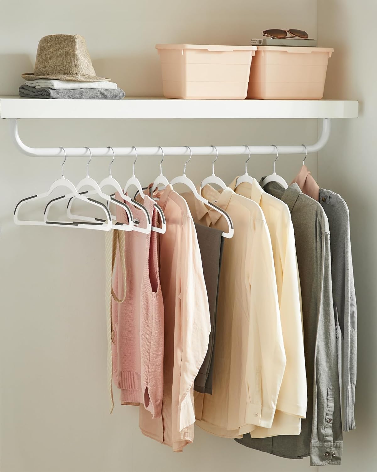 SONGMICS Clothes Hangers, Pack of 30 Plastic Coat Hangers, Space-Saving, White and Dark Gray UCRP050W03