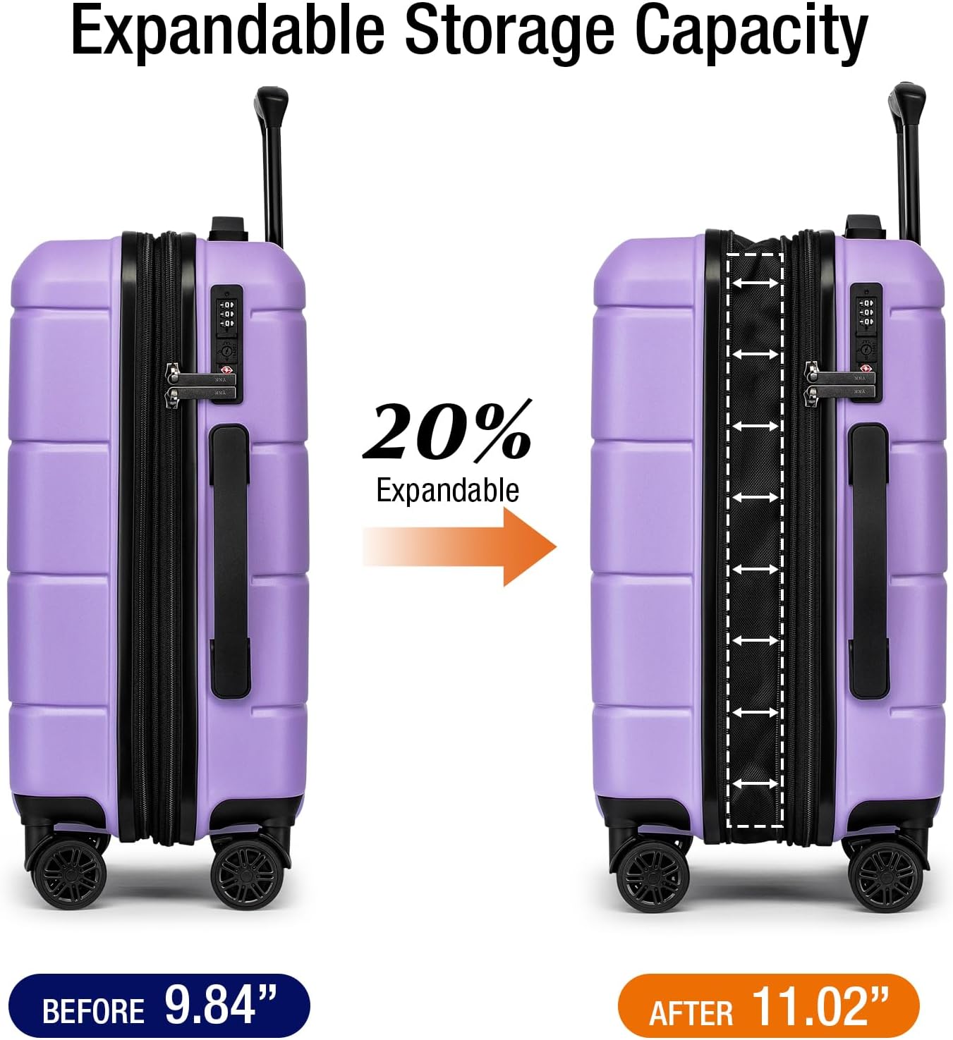 KYME Hardside Expandable Carry On Luggage 22x14x9 Airline Approved with TSA Lock Hardshell Carry On Suitcase with Wheels Small Travel Rolling 20 Inch Luggage with Cup Holder for Women Lt Purple