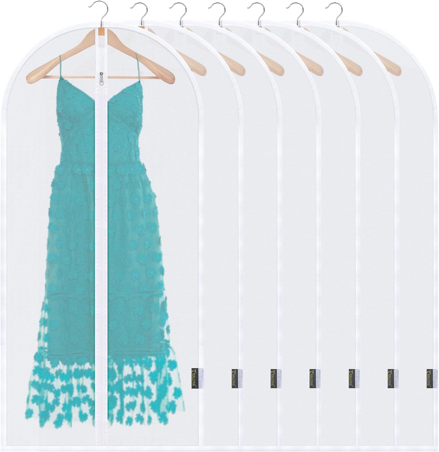 BALEINE 48'' Translucent Garment Bags, 6 Packs PEVA Dress Bag for Closet Clothes Dresses Suit Coats Storage (White, 6PK)