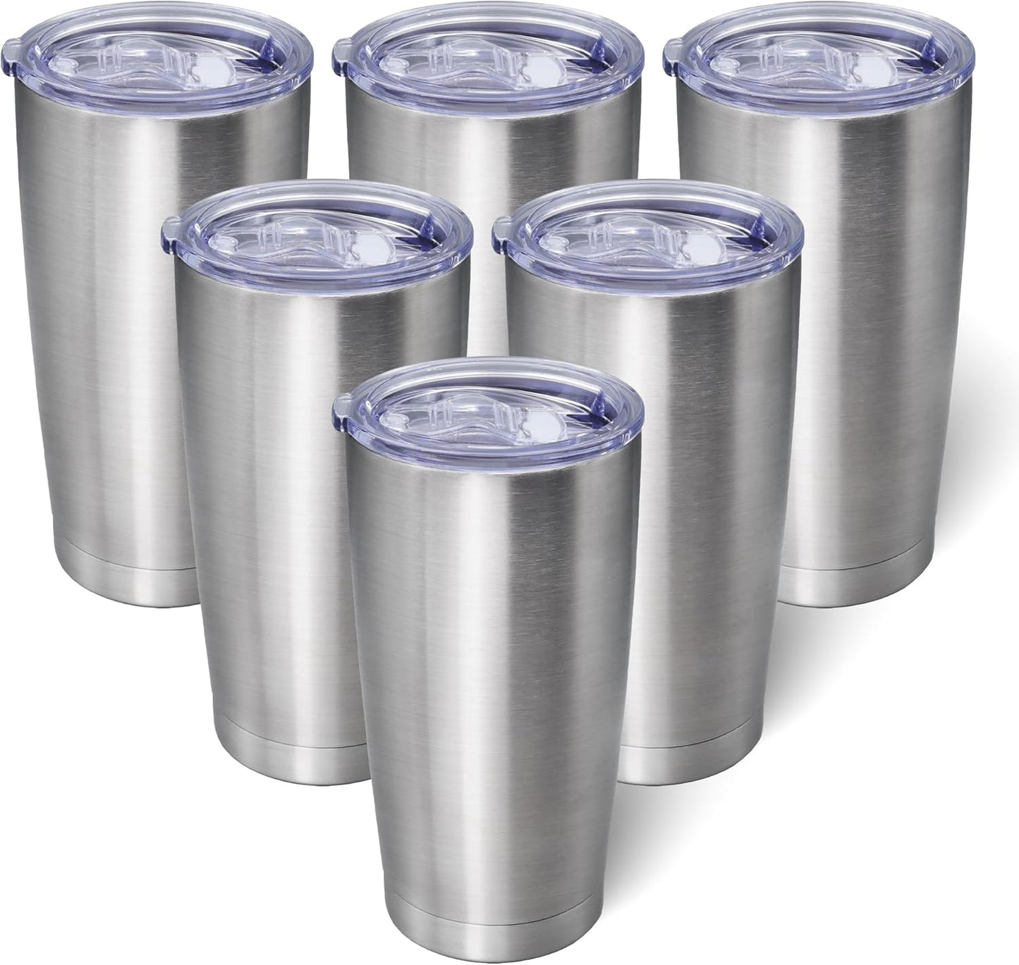 20oz Tumbler Bulk Stainless Steel Tumblers with Lid Vacuum Insulated Double Wall Travel Coffee Mug Powder Coated Tumbler Cup for Hot and Cold Drinks(Stainless Steel, 6 pack)