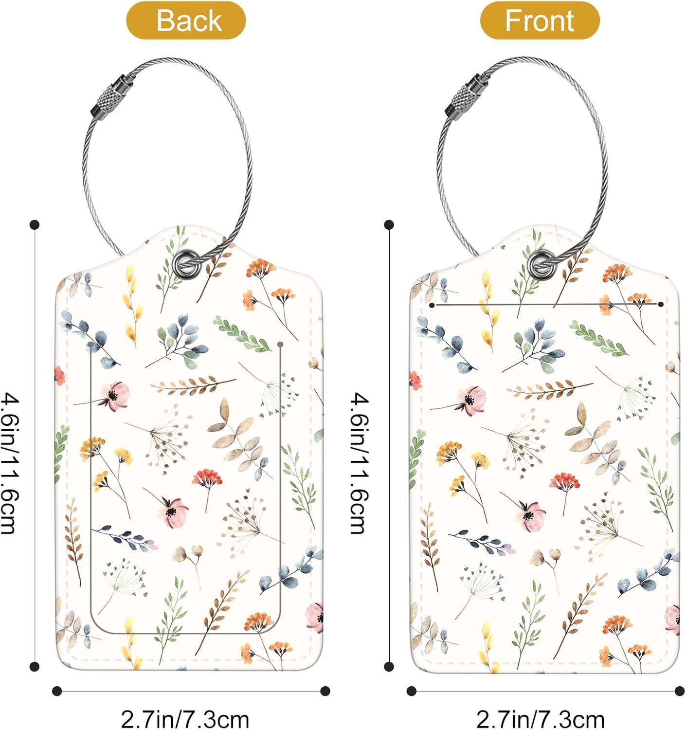2Pack Luggage Tags for Suitcases, Cute Unique Pu Leather Cruise Luggage Tag with Privacy Cover ID Label Address Card and Metal Ring Suitable for Women Men Kids Travel Bag Floral and Plant Patternsn