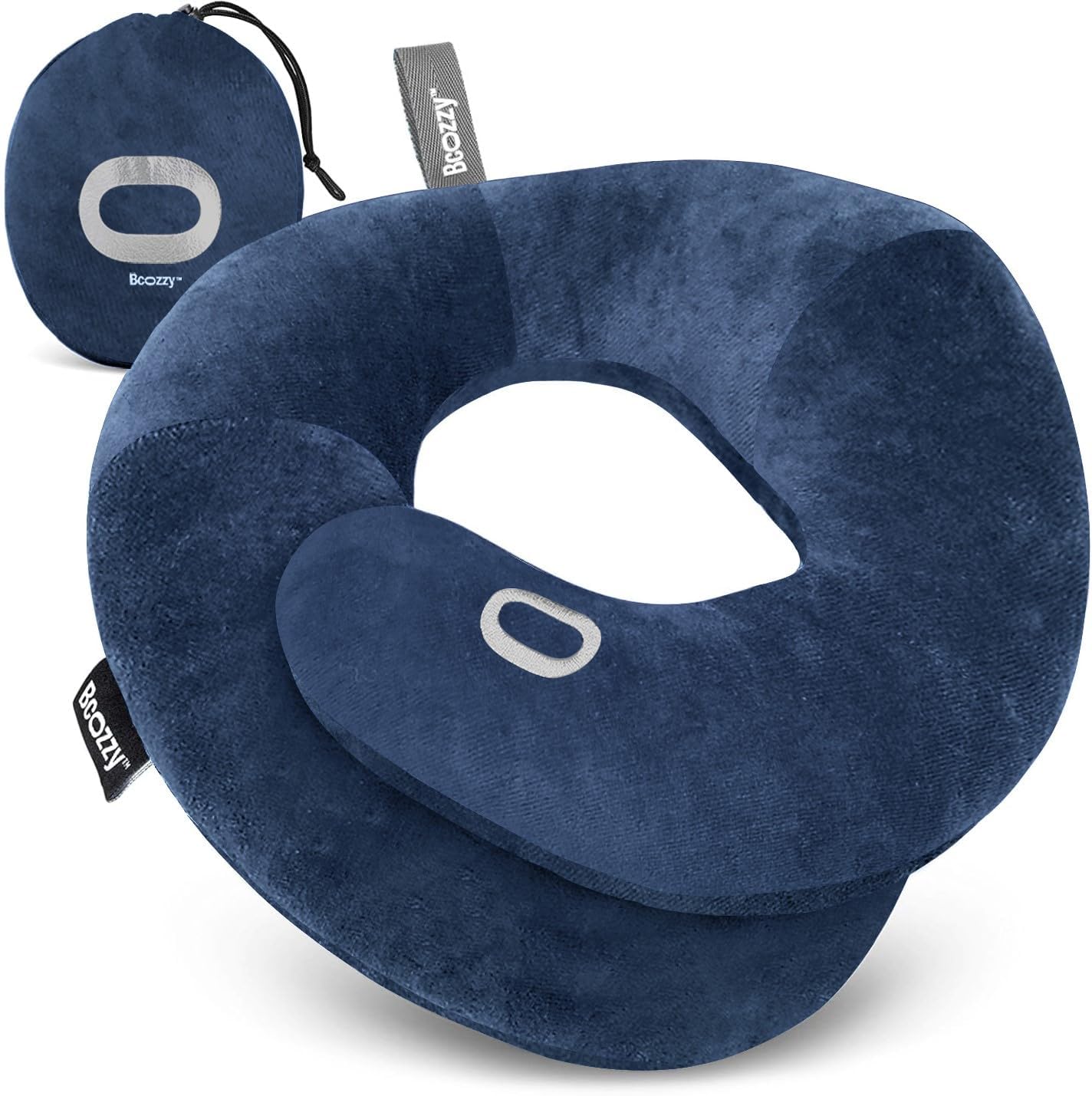 BCOZZY Organic Cotton Double Support Neck Pillow for Travel - 3 Ergonomic Positions for Head, Neck, and Chin Comfort - Ideal for Sleeping Upright on Flights, Cars, and at Home – X-Large, Navy