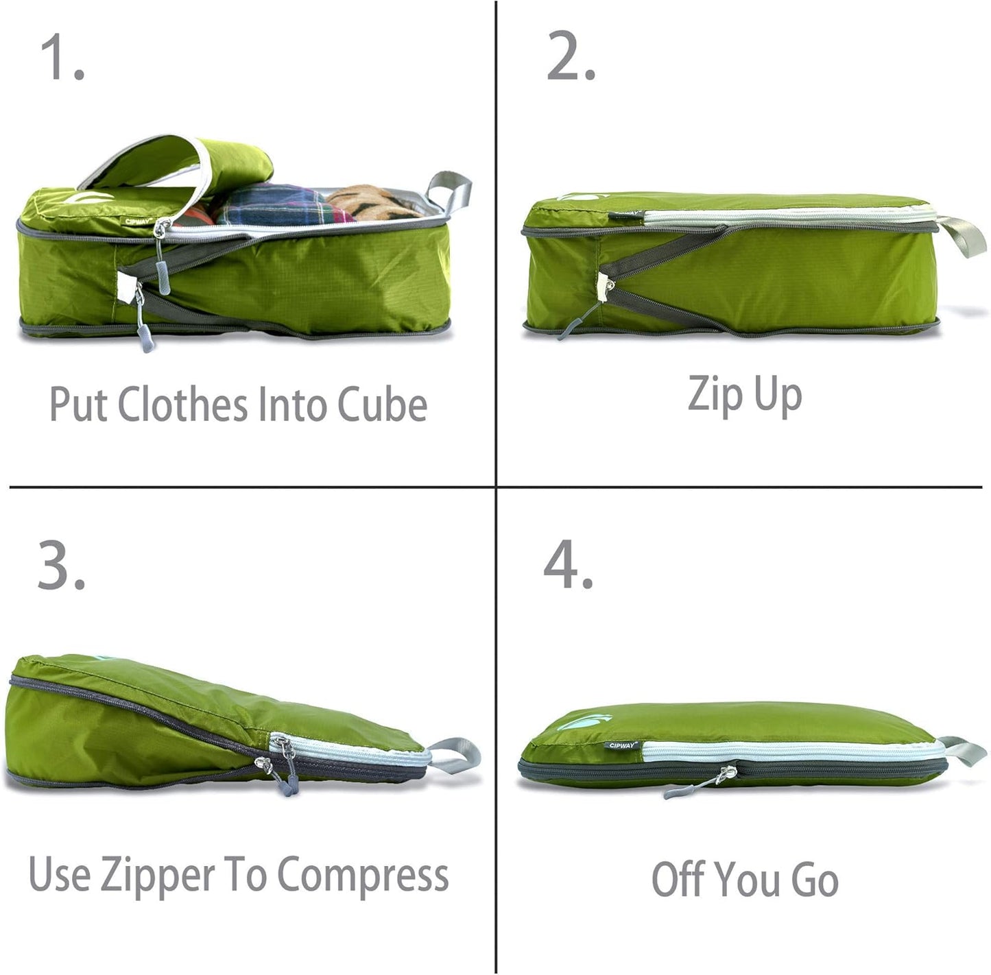 Cipway - 5 Set Compression Packing Cubes for Travel, Ultralight Packing Organizers for Luggage Suitcase & Backpack (Green), L