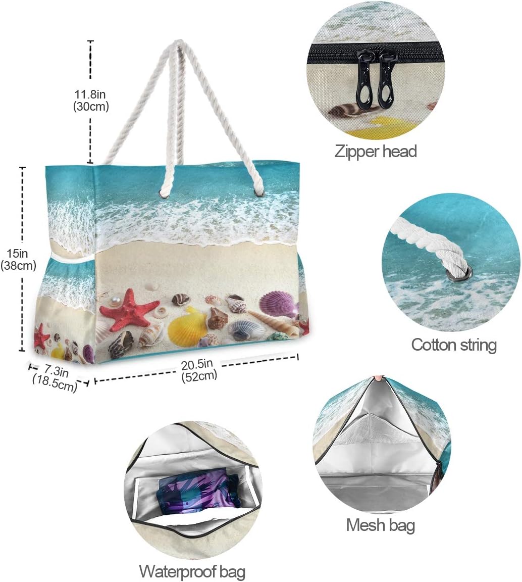 senya Large Beach Bags Totes Canvas Tote Shoulder Bag Soft Wave Water Resistant Bags for Gym Travel Daily Ocean