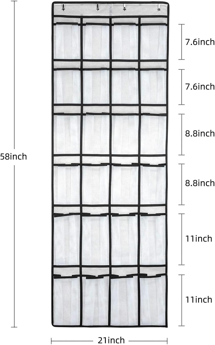 Hanging Shoe Organizer, Over The Door Shoe Organizer with 24 Mesh Large Pockets Door Shoe Rack for Men Women Kids Hanging Door Shoe Holder Size:58x21 Inch (White-2pack)