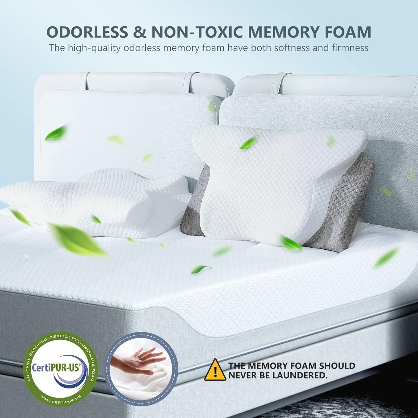 ZAMAT Adjustable Cervical Memory Foam Pillow, Odorless Neck Pillows for Pain Relief, Orthopedic Pillows for Sleeping with Cooling Pillowcase, Ergonomic Support Pillow for Stomach, Back, Side Sleeper