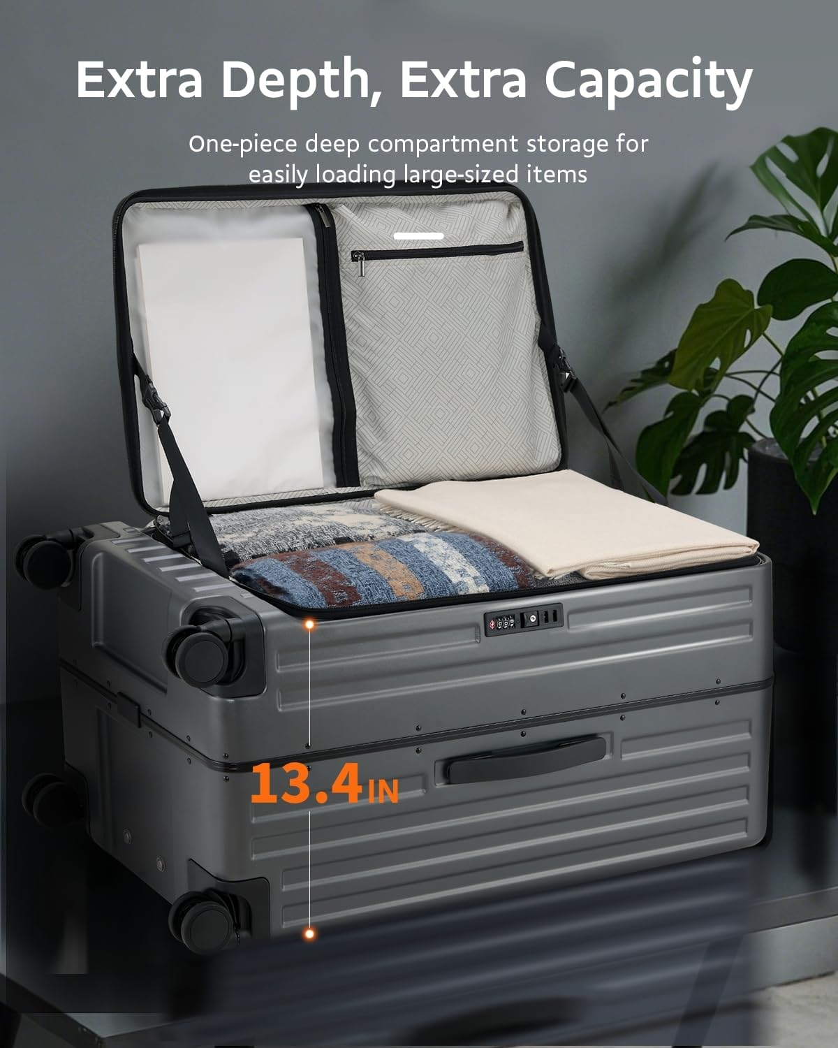 Checked Luggage, Large Suitcase 29 Inch Trunk Luggage with Spinner Wheels, Lightweight ABS+PC Hard Shell with Aluminum Frame, Top Opening, TSA Lock (Grey, 1PC)