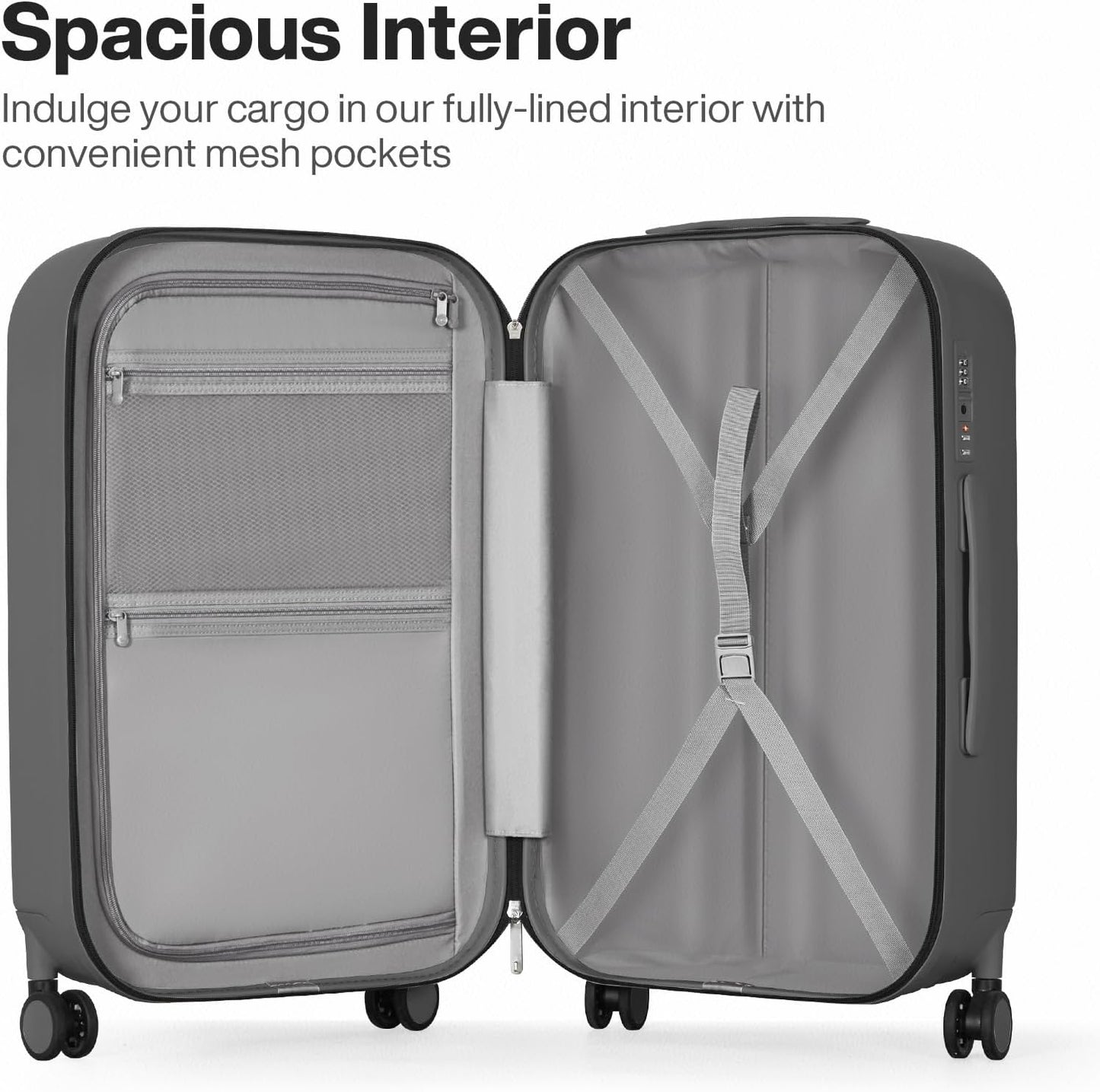 mixi 26 Inch Large Checked Luggage PC Hardshell Suitcases with Wheels for Travel Woman Men, Rock Gray