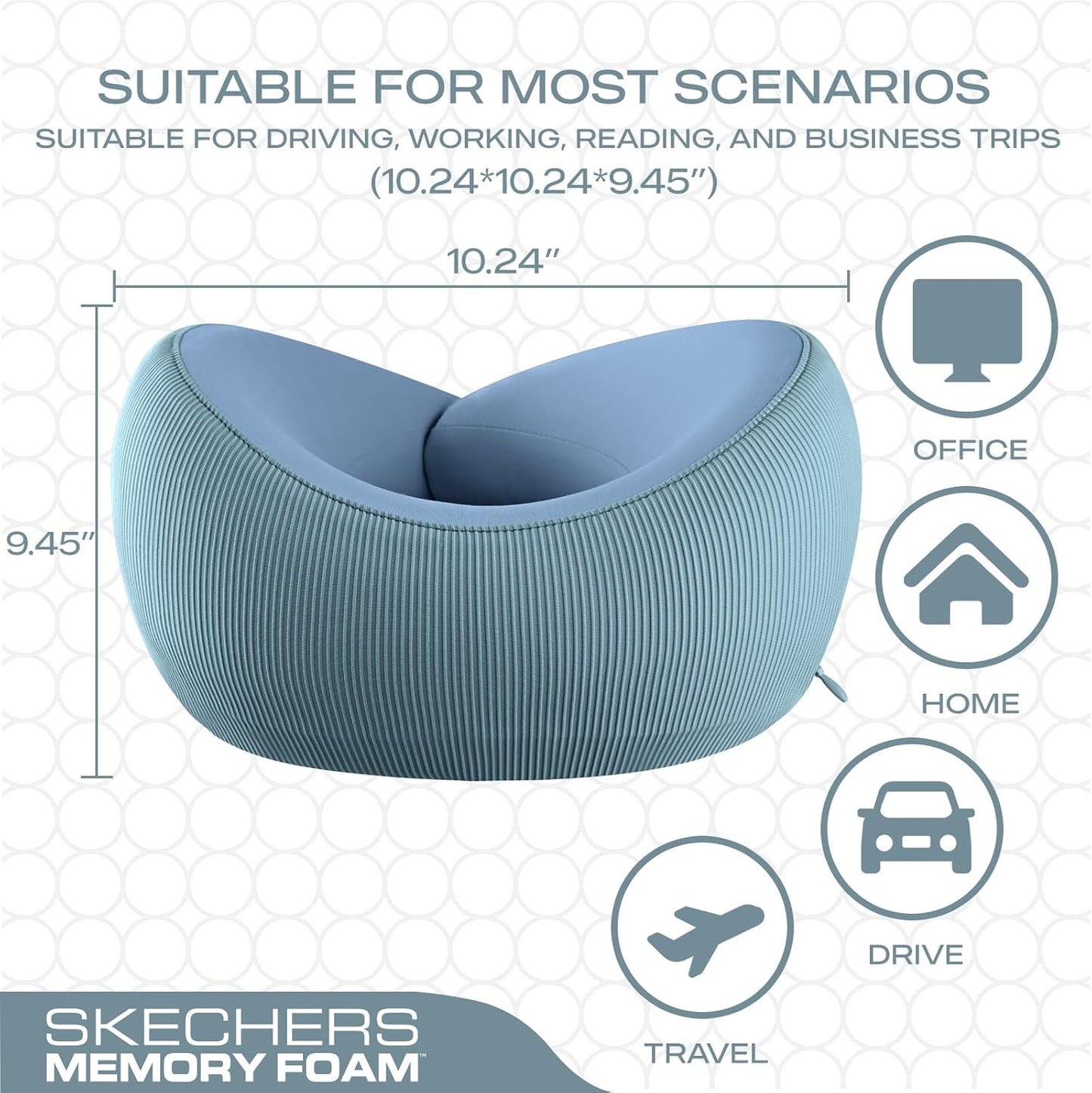 Skechers Women's Memory Foam Neck Pillow, Comfortable & Breathable Travel Pillow,Neck Pillow Airplane for Travel, Car Rides, Home, and Office Use, Ergonomic Design for Men and Women,Light Blue
