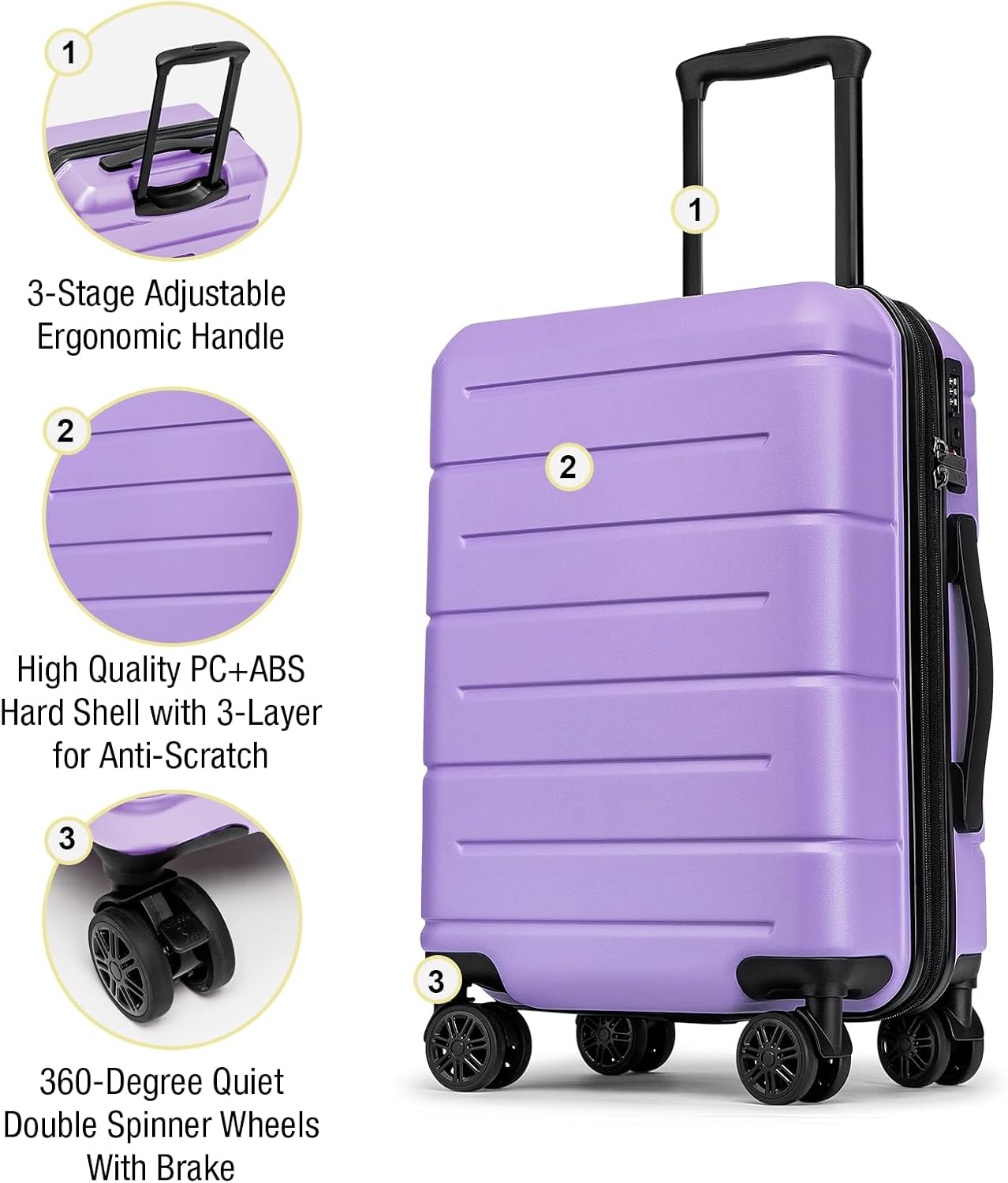 KYME Hardside Expandable Carry On Luggage 22x14x9 Airline Approved with TSA Lock Hardshell Carry On Suitcase with Wheels Small Travel Rolling 20 Inch Luggage with Cup Holder for Women Lt Purple