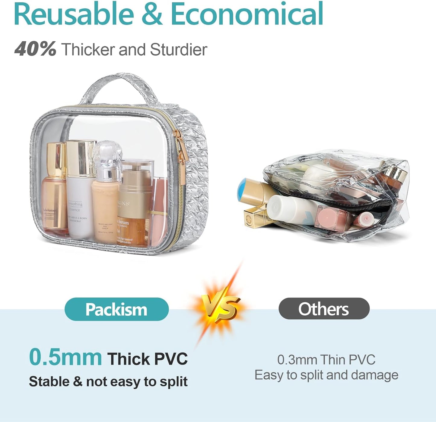 PACKISM TSA Approved Toiletry Bag - Upgrade Color-Edged Clear Makeup Bags, Clear Toiletry Bags For Traveling Fits Various Storage Needs