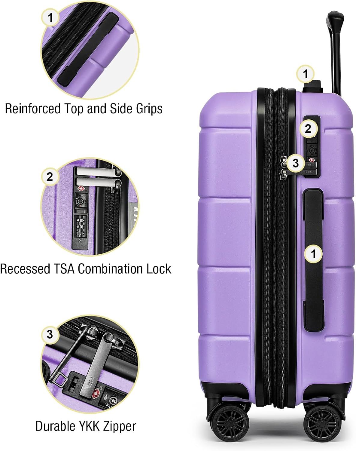 KYME Hardside Expandable Carry On Luggage 22x14x9 Airline Approved with TSA Lock Hardshell Carry On Suitcase with Wheels Small Travel Rolling 20 Inch Luggage with Cup Holder for Women Lt Purple