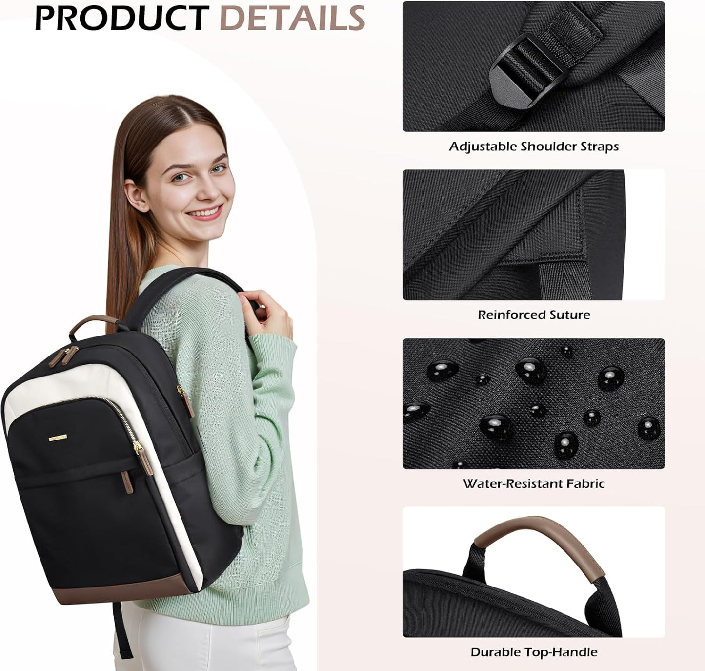 Laptop Backpack for Women Travel Carry On Bag Weekender Business Multilayer Personal Item Backpack,16 Inch,WBlack