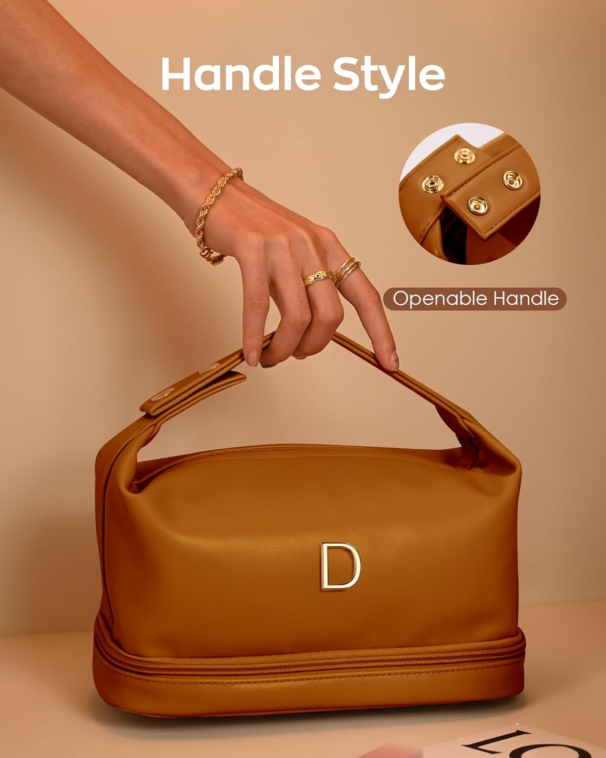 Birthday Gifts for 13 14 15 16 17 18 Year Old Girls Gifts, Personalized Makeup Bag with Handle, Initial Double Layer Cosmetic Bag with Makeup Brush Organizer, Cute Cosmetic Pouch for Women