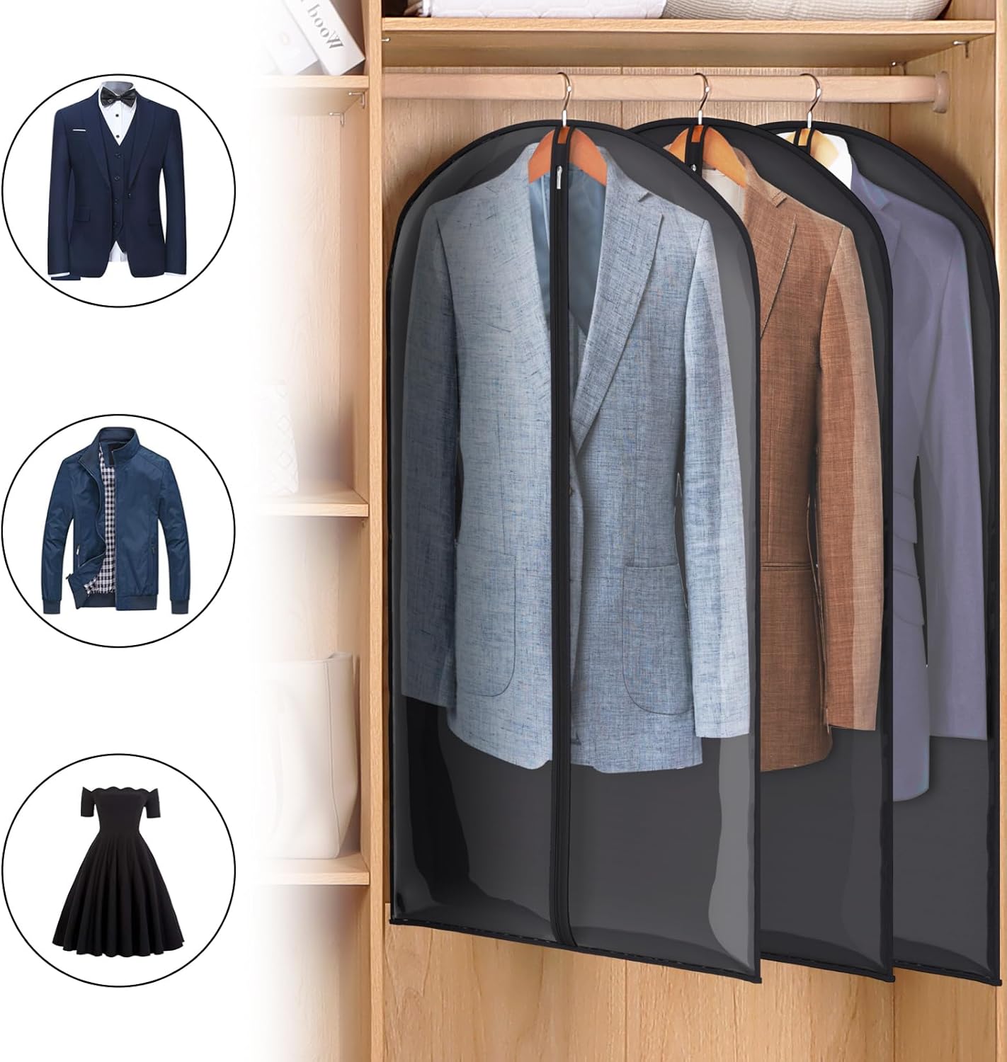 Zilink Clear Garment Bags for Hanging Clothes Clear Suit Bags for Closet Storage Breathable Suit Bag for Travel for Suits, Coats, Jackets, Set of 12