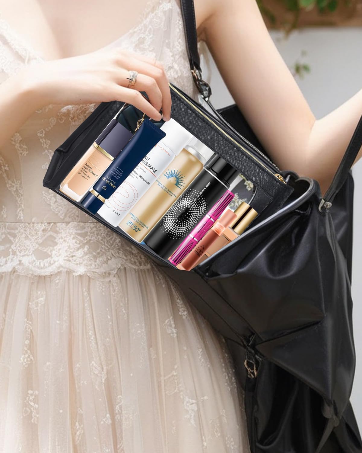 2 Pack Clear Makeup Bag Set Travel Cosmetic Case TSA Approved Toiletry Bag with Zipper Small Make Up Bags for Women Cute Waterproof Carry-on Travel Organizer Car Organizer Bag