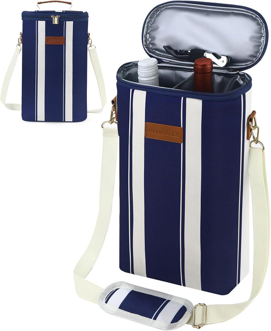 2-Bottle Insulated Wine Carrier Tote - Leakproof Padded 900D Oxford Wine Cooler Bag for Travel, Picnics, Beach & Parties - Ideal Wine Gift for Wine Lovers