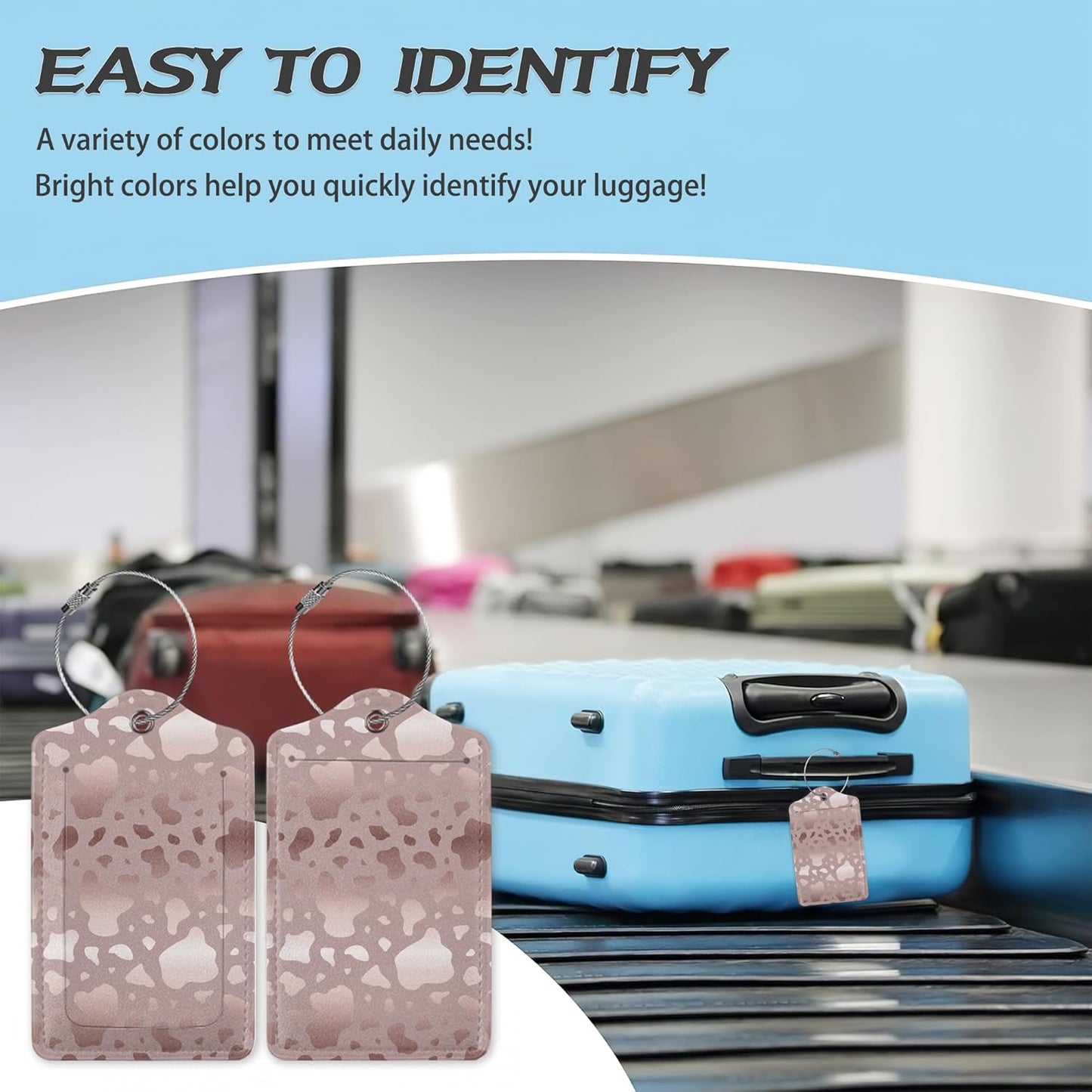 3 Pack Luggage Tag for Suitcase,Glitter Rose Gold Leather Luggage Tags with Privacy Cover Name ID Label Identifiers Travel Bag Tags for Women Men Boys Girls