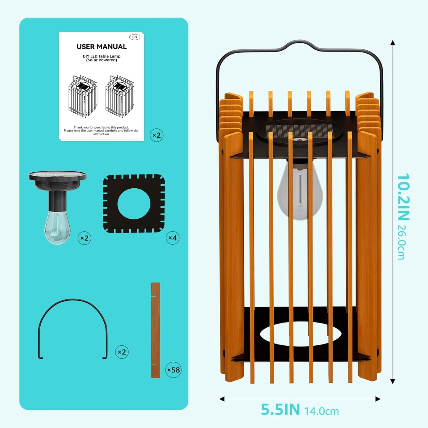 2 Set Solar Lantern Outdoor LED Hanging Solar Lantern with IP44 Rattan Outside Rating for Patio Garden Decor for Outside Porch Yard Table Top Decorative Tree Home(Square