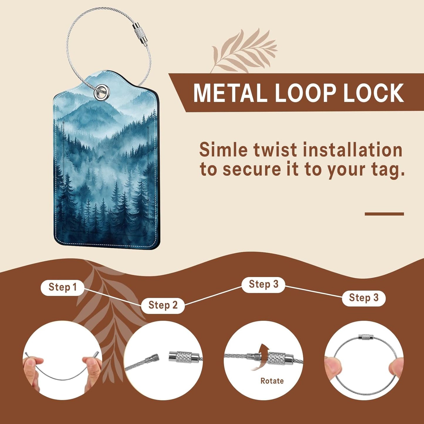 2 Pack Luggage Tag for Suitcase, Natural Scenery PU Cute Leather Luggage Tag Name ID Labels with Privacy Cover Suitcases Women Fun Laggage Tags