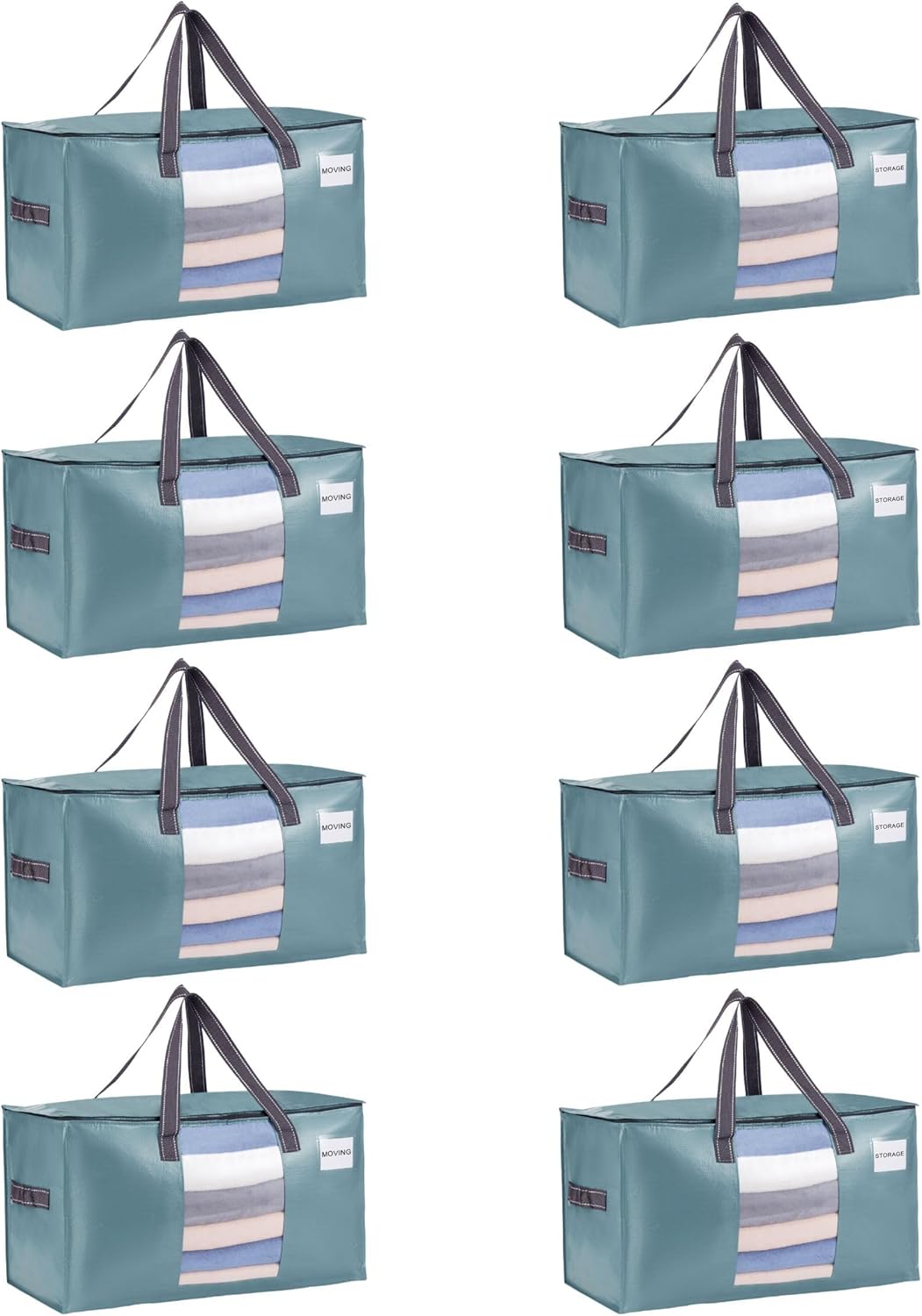 VENO 8 Pack Moving Bags, Comforter and Blanket Storage Bags for Closet, Moving Boxes, Boxes with Lids Alternative, College Dorm Packing Supplies, Foldable Heavy-Duty Tote (Shiny Light Blue, 8 Pack)