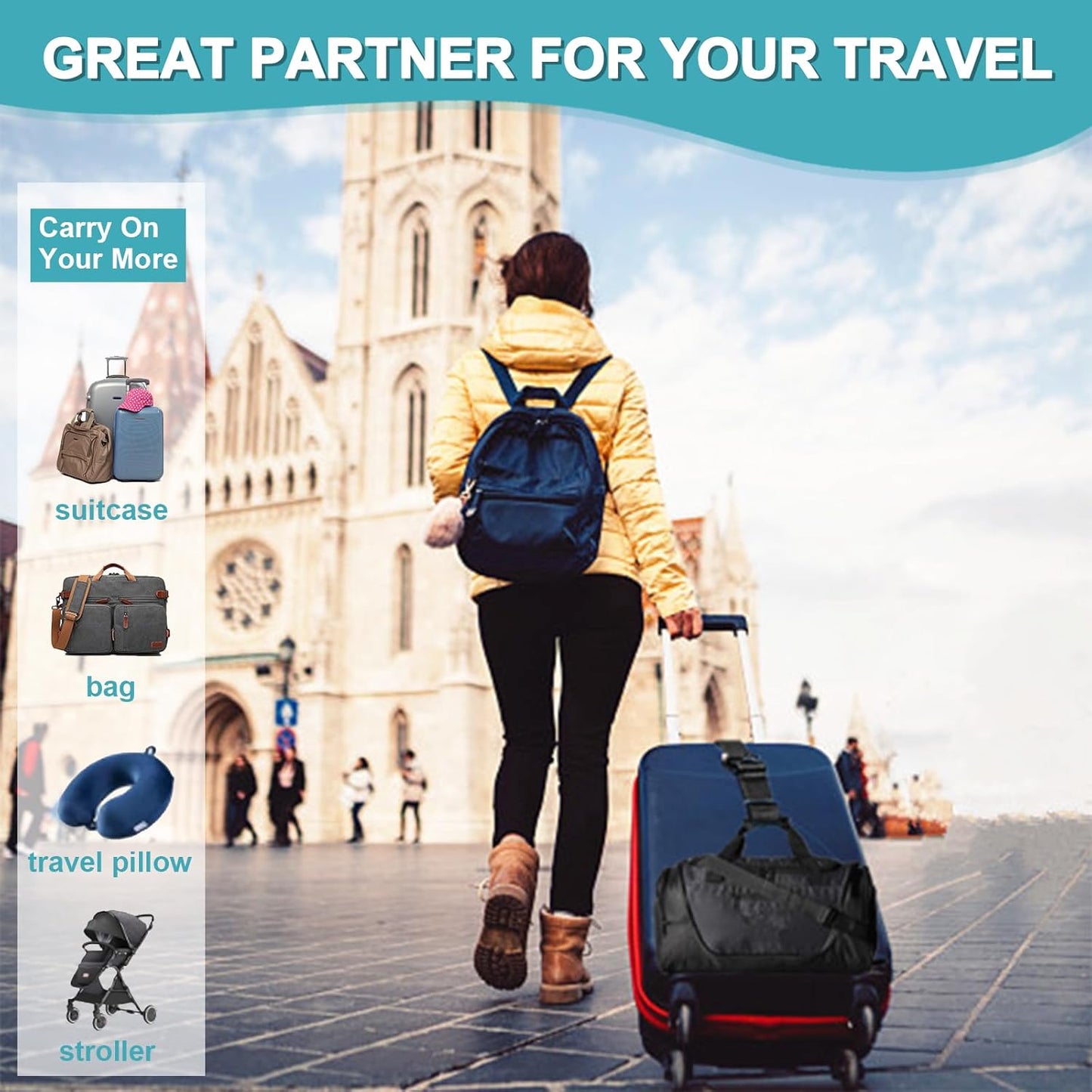 2Pack Luggage Straps for Suitcases, Travel Connector for Carry On Bag, Add Bag to Connect Two Suitcases, Adjustable Belt Attachment Accessories for Connect Your 3 Luggages, Yellow