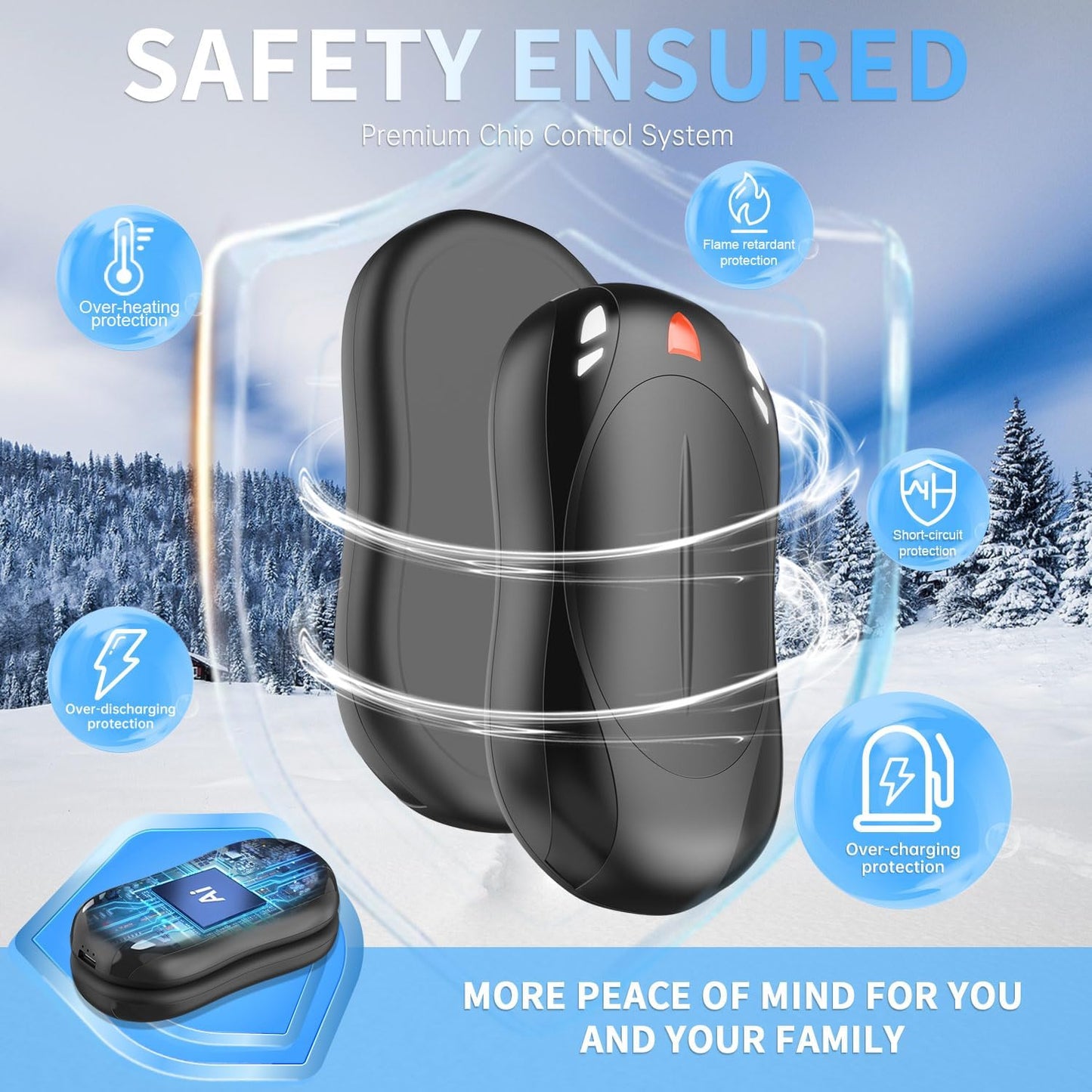 2 Pack Hand Warmers Rechargeable, 6000mAh AI Smart Chips Hand Warmers, Long Lasting Portable Heater for Christmas Xmas, Golf, Hunting Gear, Camping Accessories