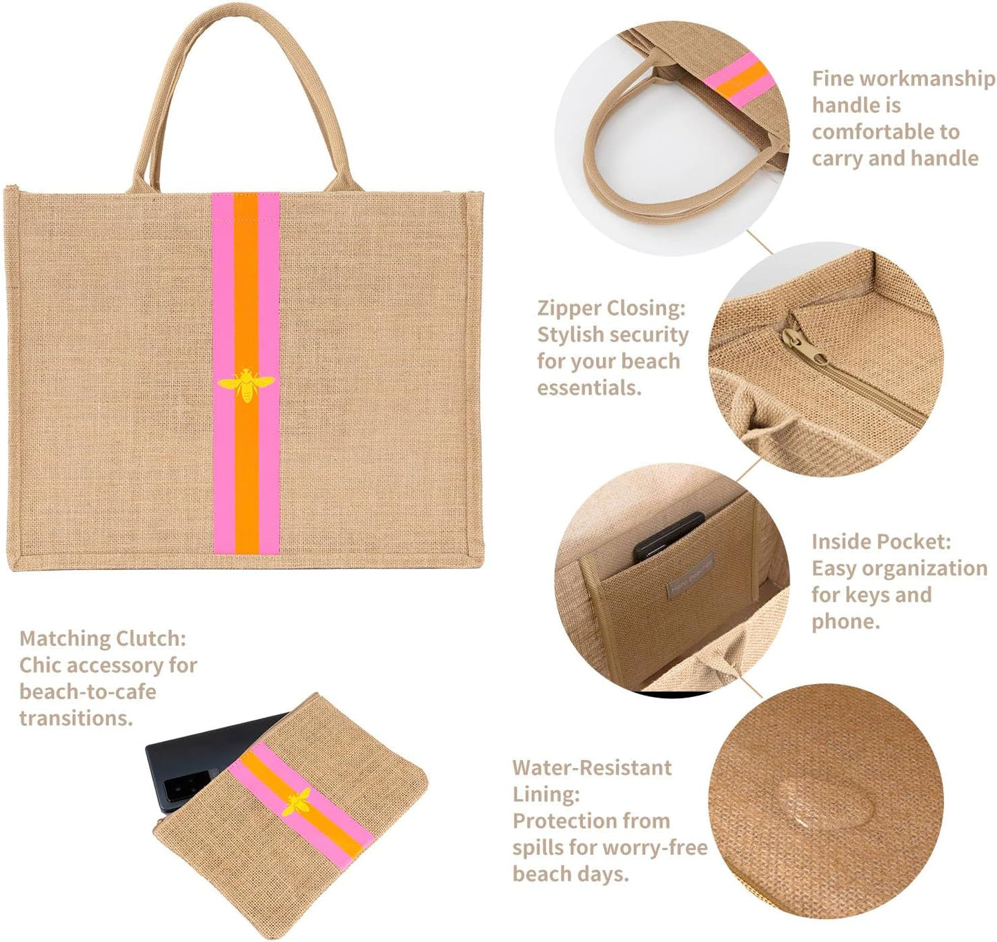 Large Beach Bag Jute Woven Tote