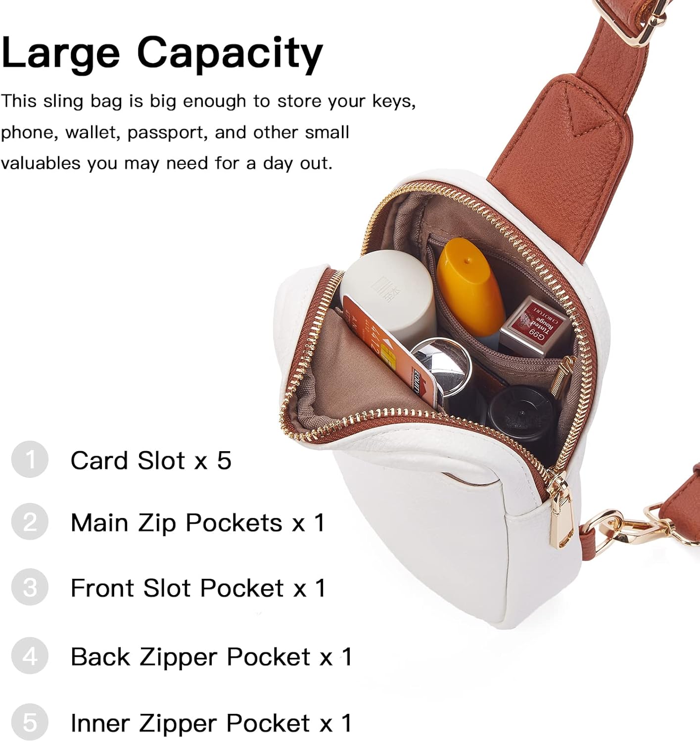 Telena Small Sling Bag for Women Leather Crossbody Fanny Packs Chest Bag for Women