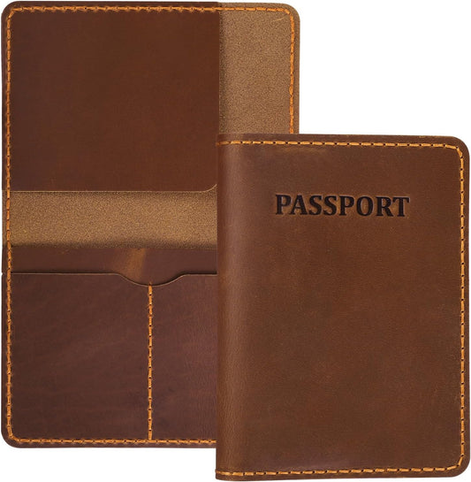 Genuine Leather Passport Holder, Wallet Cover Case for Travel Must Haves, Card Slots - RFID Blocking Travel Wallet - Men's Passports Case (Bourbon Brown)