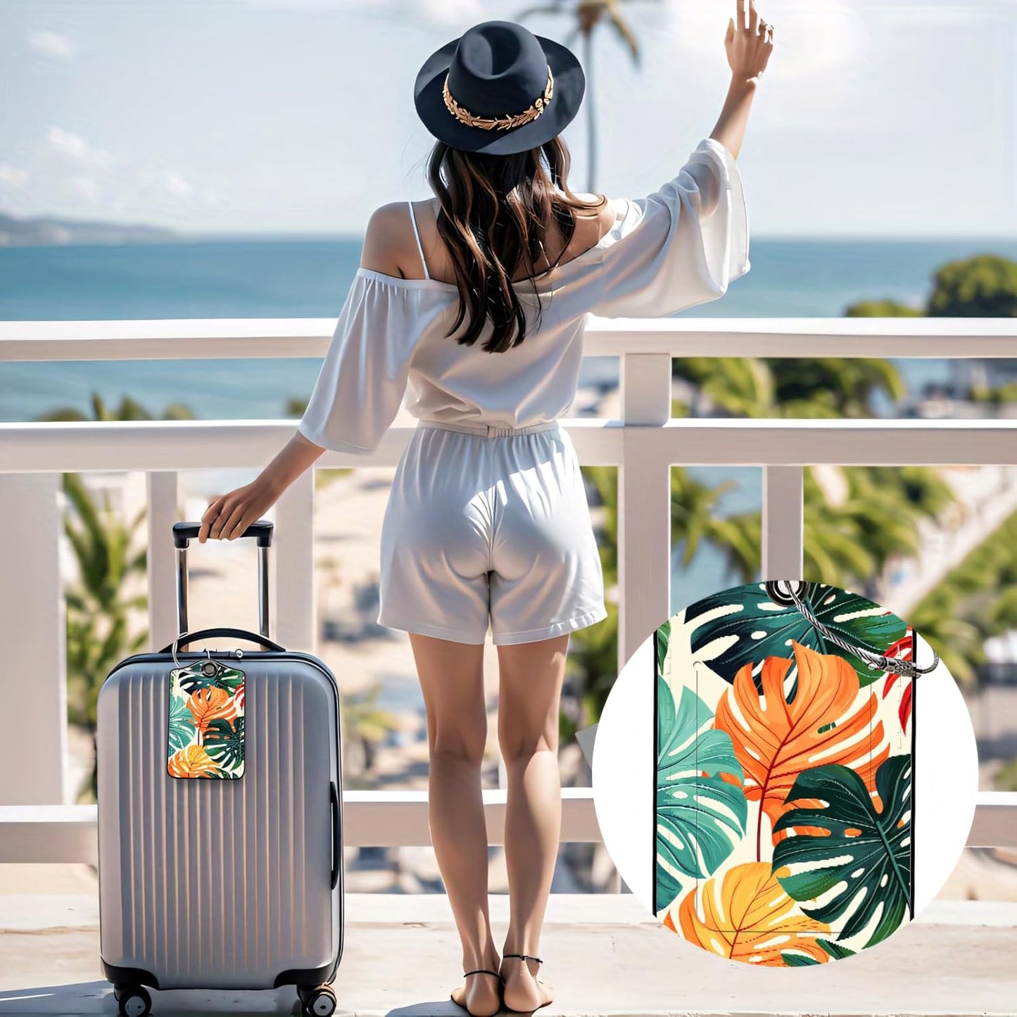 Luggage Tags for Suitcases, 2-Pack PU Leather for Cruise & Travel, Baggage ID Tags with Privacy Cover & Address Card, Durable Metal Ring, Kids Adults Travel Accessories, Vibrant Tropical Foliage