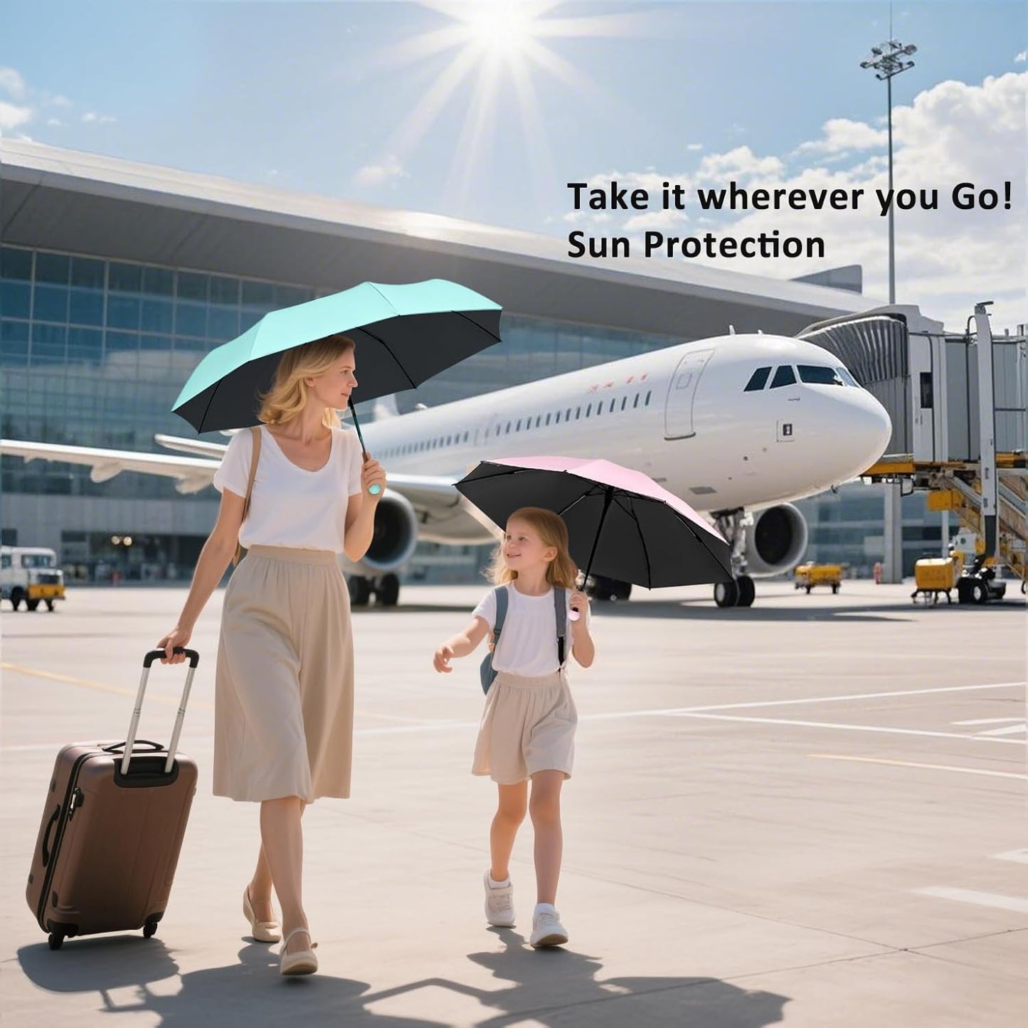 BAODINI Travel Mini Umbrella for Purse With Case Small Compact UV Sun Protection Sun Lightweight Tiny Pocket Umbrella for Women Kids and Men