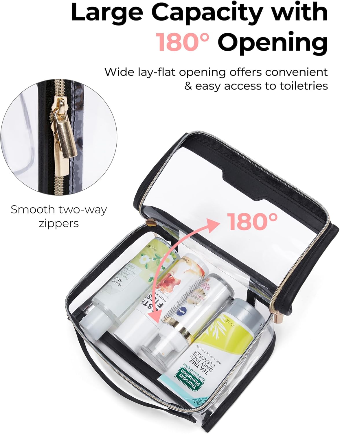 BAGSMART TSA Approved Toiletry Bag, Clear Travel Toiletry Bag, Makeup Cosmetic Pouch Bag for Women Quart Size Compliant Bag Organizer for Travel Essentials (Pink Pack of 2)