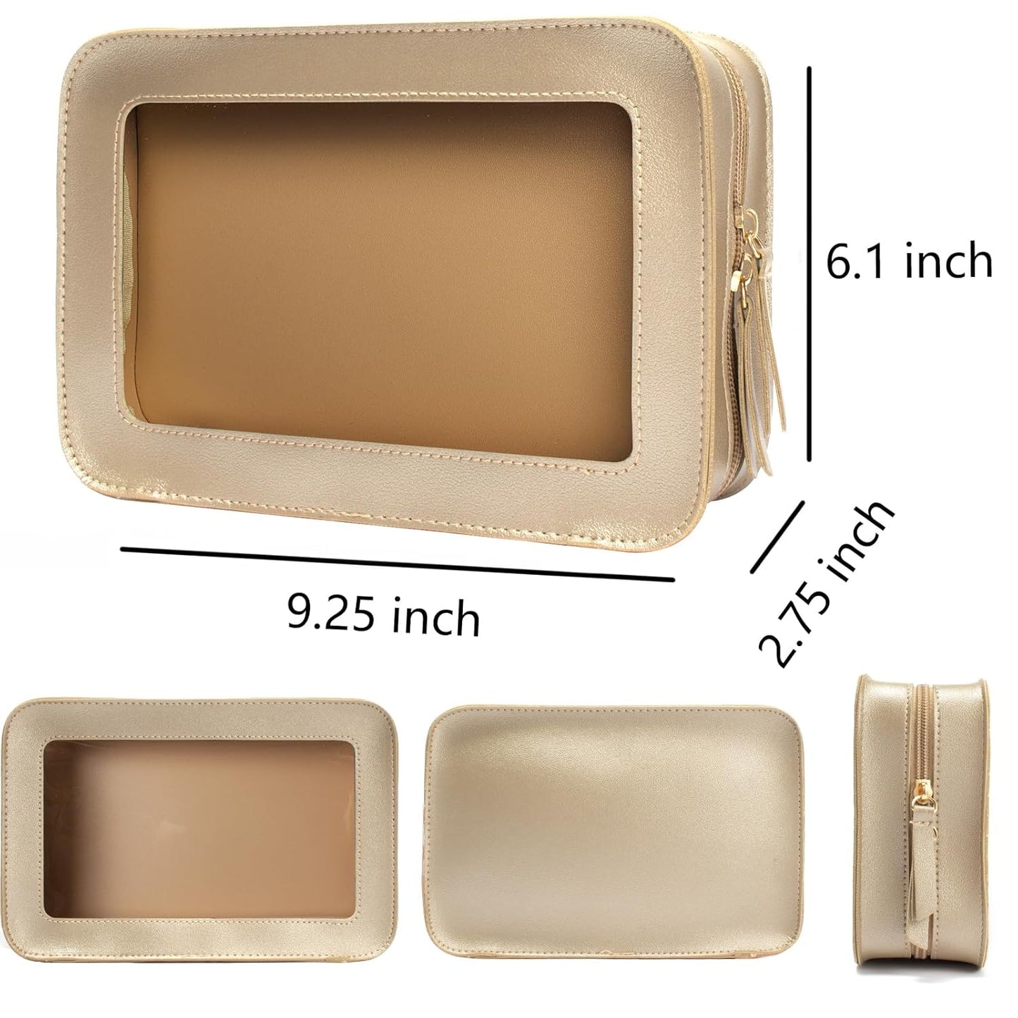LETGO Clear Makeup Bags, TSA Approved Toiletry Bag with Zipper, Clear Makeup Organizer Fit Carry-on Travel Essentials,Clear Cosmetic Bags for Women Men (C-Gold)