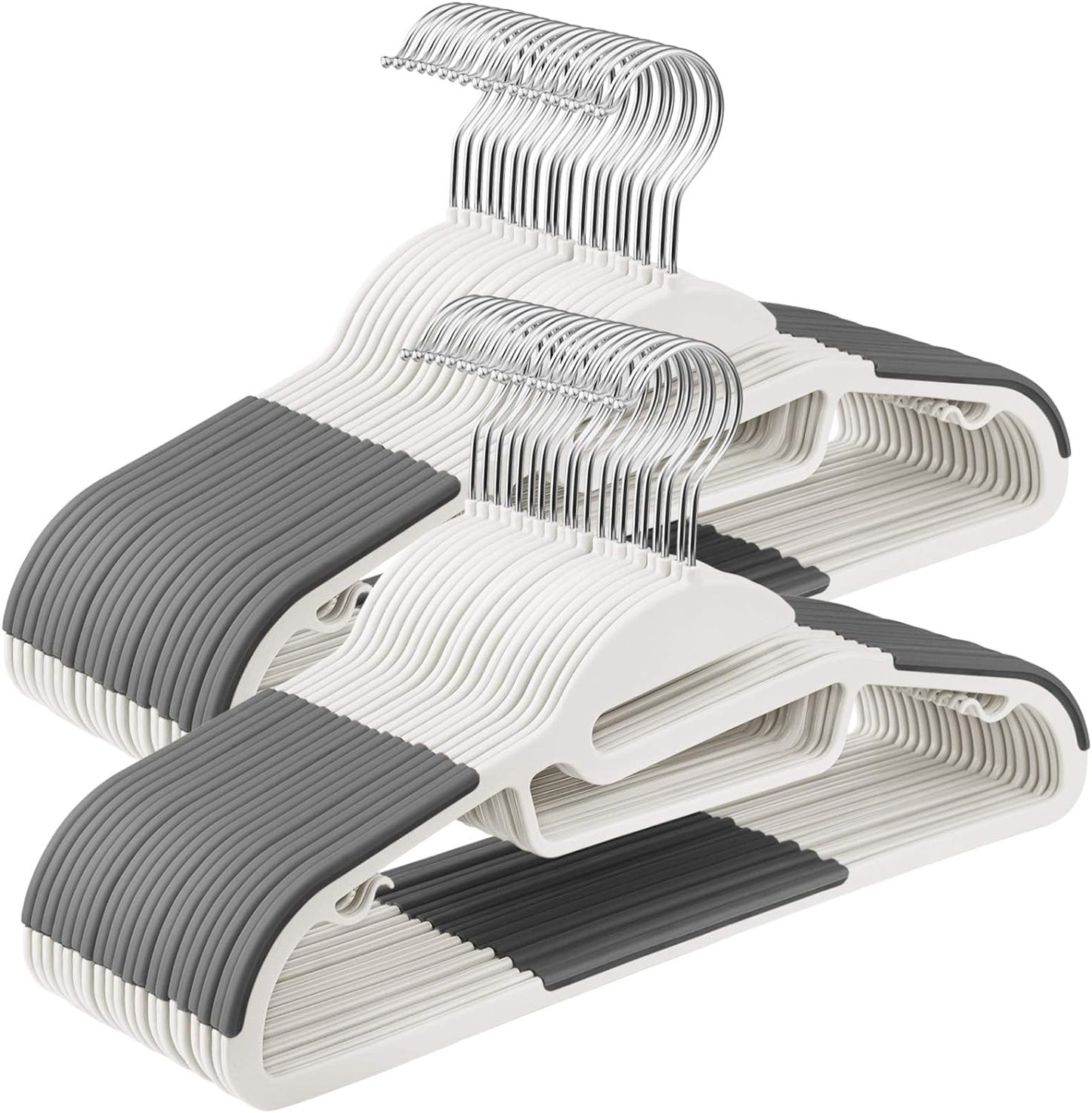 SONGMICS 50 Pack Coat Hangers, Heavy-Duty Plastic Suit Hangers, S-Shaped Opening, Space-Saving, 360º Swivel Hook, 16.3 Inches Wide, Cloud White and Dark Gray UCRP041WG03